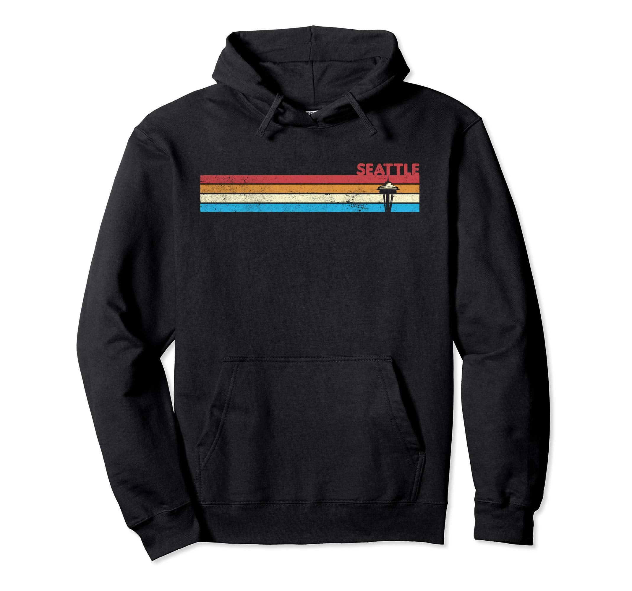 70S Rainbow Stripe Seattle Landmark Hoodie - Trendy Graphic Men Women - T-Shirt, Sweatshirt, Hoodie