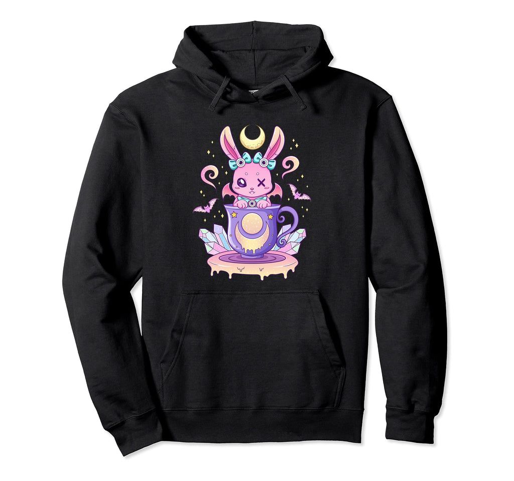 Kawaii Pastel Goth Creepy Bunny Teacup Hoodie - Graphic Print for Adults - T-Shirt, Sweatshirt, Hoodie