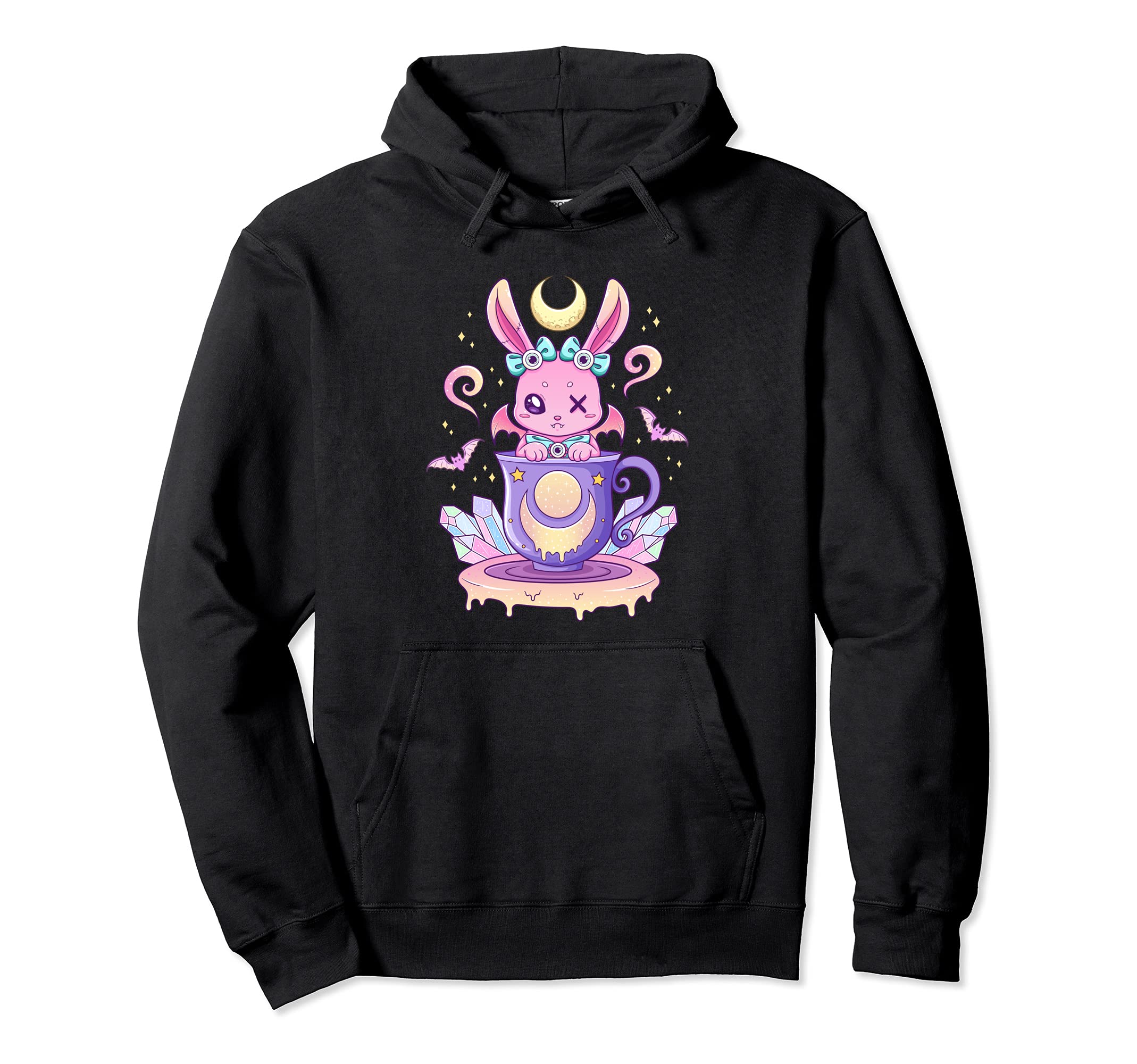 Kawaii Pastel Goth Creepy Bunny Teacup Hoodie - Graphic Print for Adults - T-Shirt, Sweatshirt, Hoodie