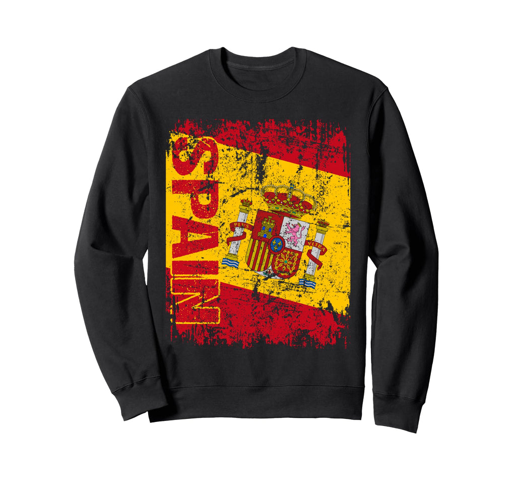 Spain Flag Distressed Spain Sweatshirt - Casual Everyday Wear Unisex - T-Shirt, Sweatshirt, Hoodie