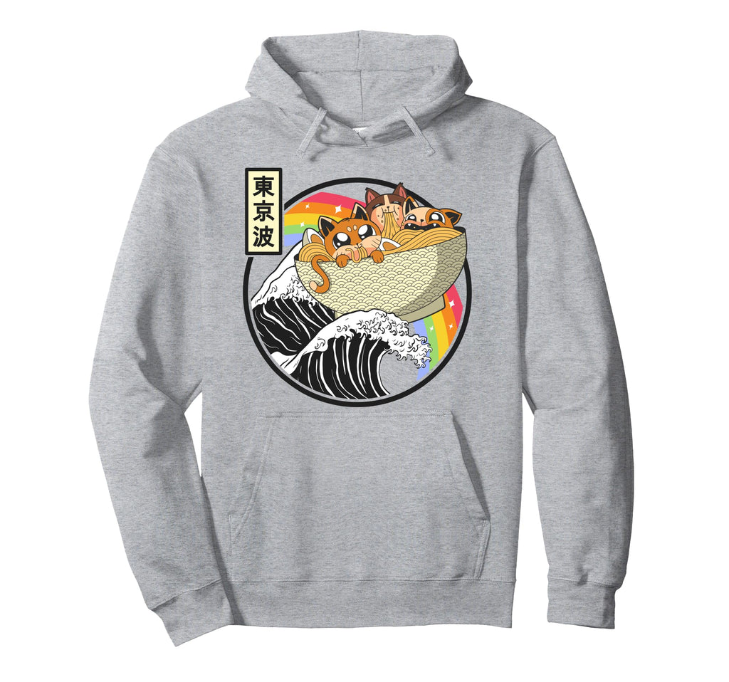 Cats Eating Ramen Kanagawa Wave Kawaii Hoodie - Aesthetic Graphic Unisex - T-Shirt, Sweatshirt, Hoodie