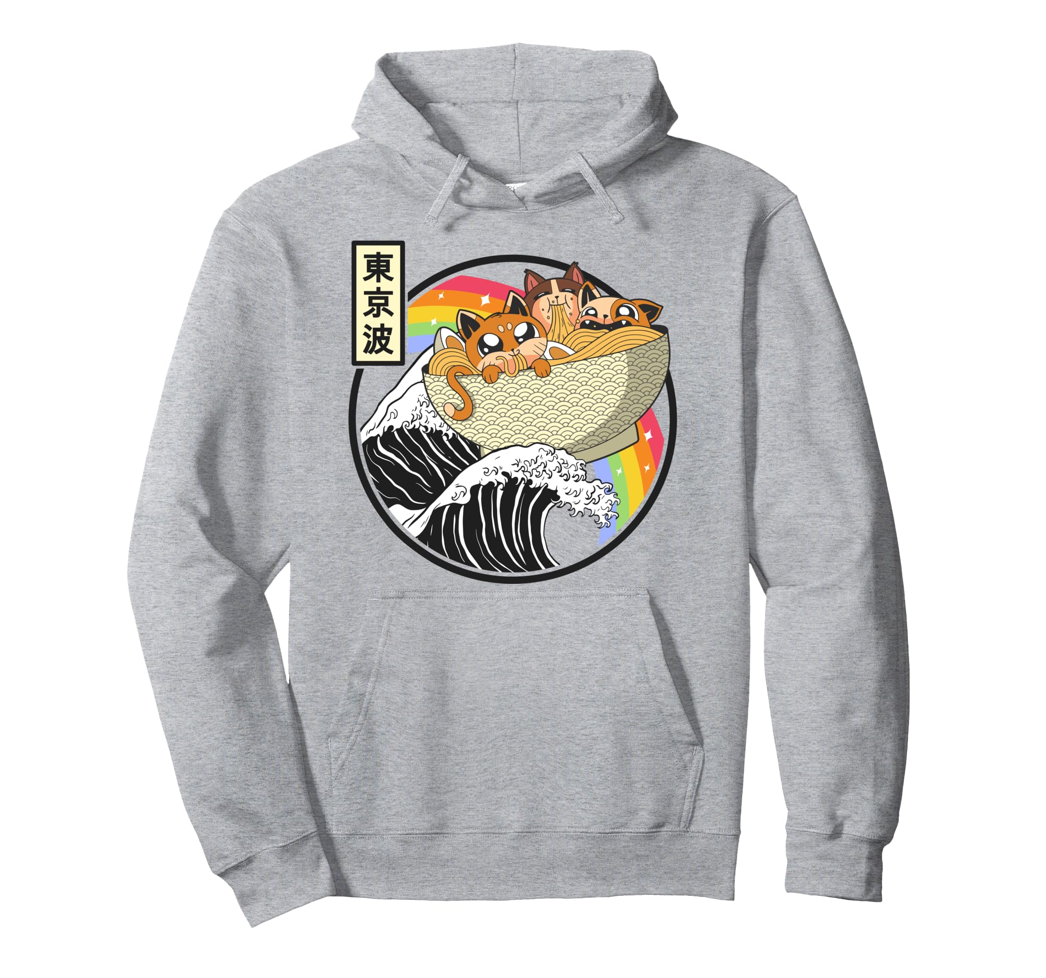 Cats Eating Ramen Kanagawa Wave Kawaii Hoodie - Aesthetic Graphic Unisex - T-Shirt, Sweatshirt, Hoodie
