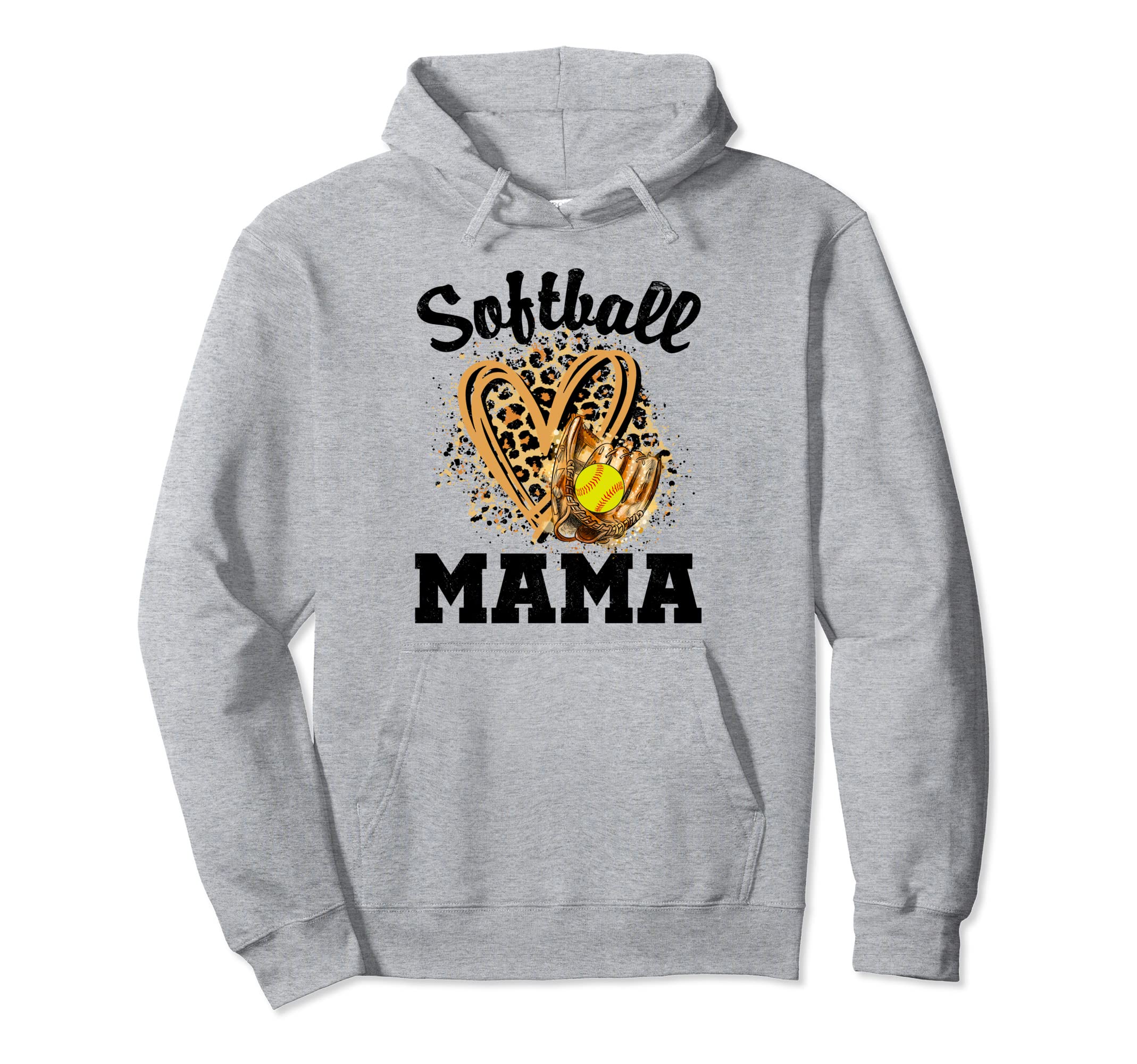 Softball Mama Leopard Heart Softball Mom Hoodie - Unique Graphic Unisex - T-Shirt, Sweatshirt, Hoodie