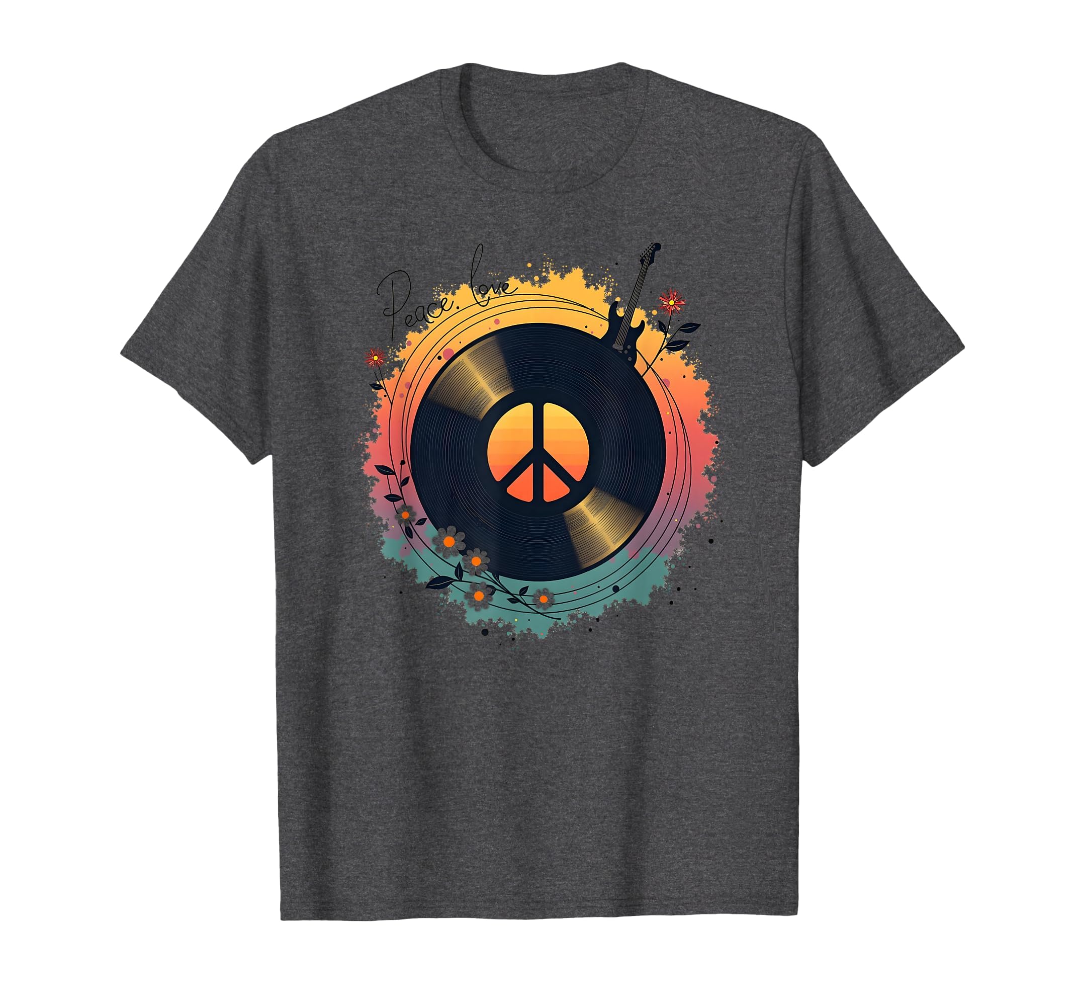 Peace Love Rock N Roll Boho Hippie Vinyl T-Shirt - Novelty Apparel Unisex - T-Shirt, Sweatshirt, Hoodie