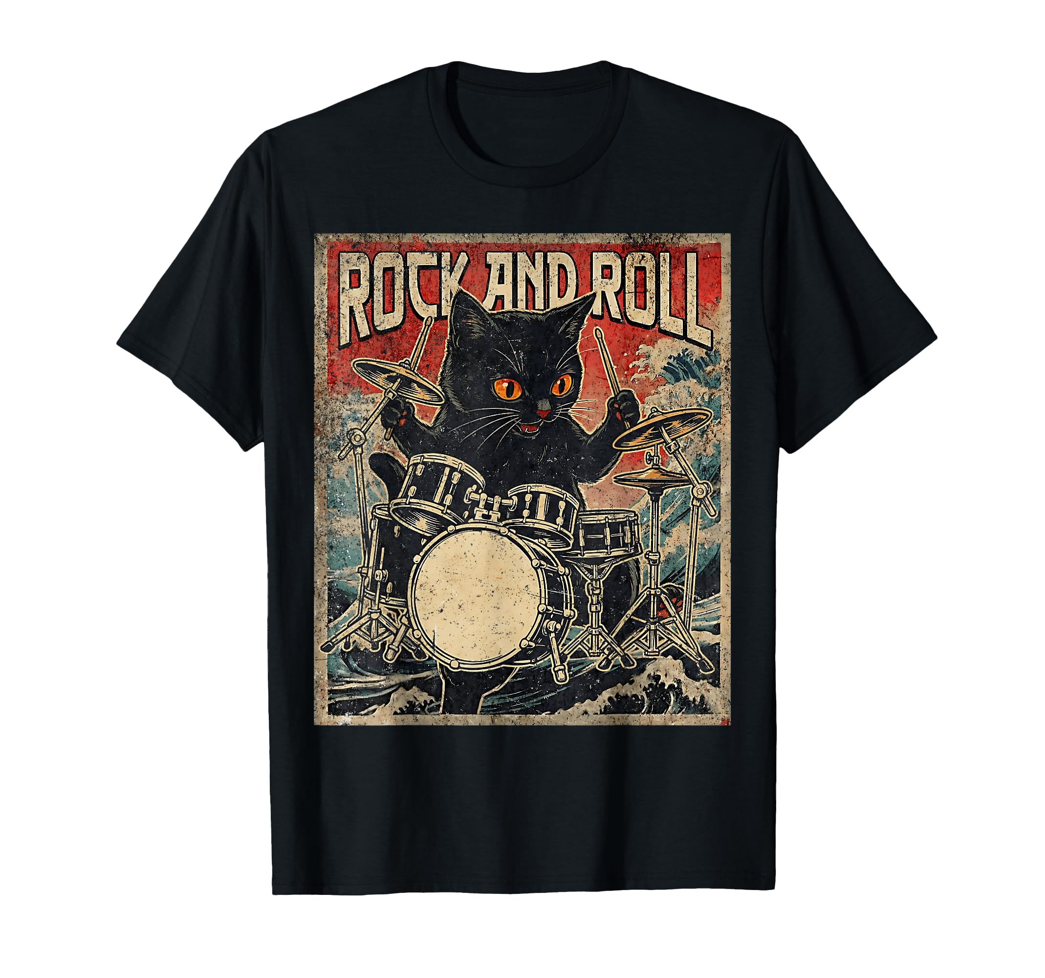 Cat Playing Drums Rock Rock Drummer Cat T-Shirt - Fun Novelty Design Unisex - T-Shirt, Sweatshirt, Hoodie