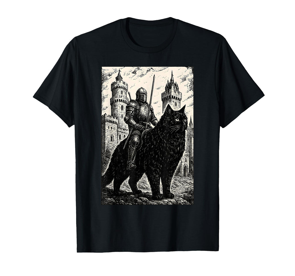 Knight Cat Rider 90S Medieval T-Shirt - Casual Everyday Wear for Adults - T-Shirt, Sweatshirt, Hoodie