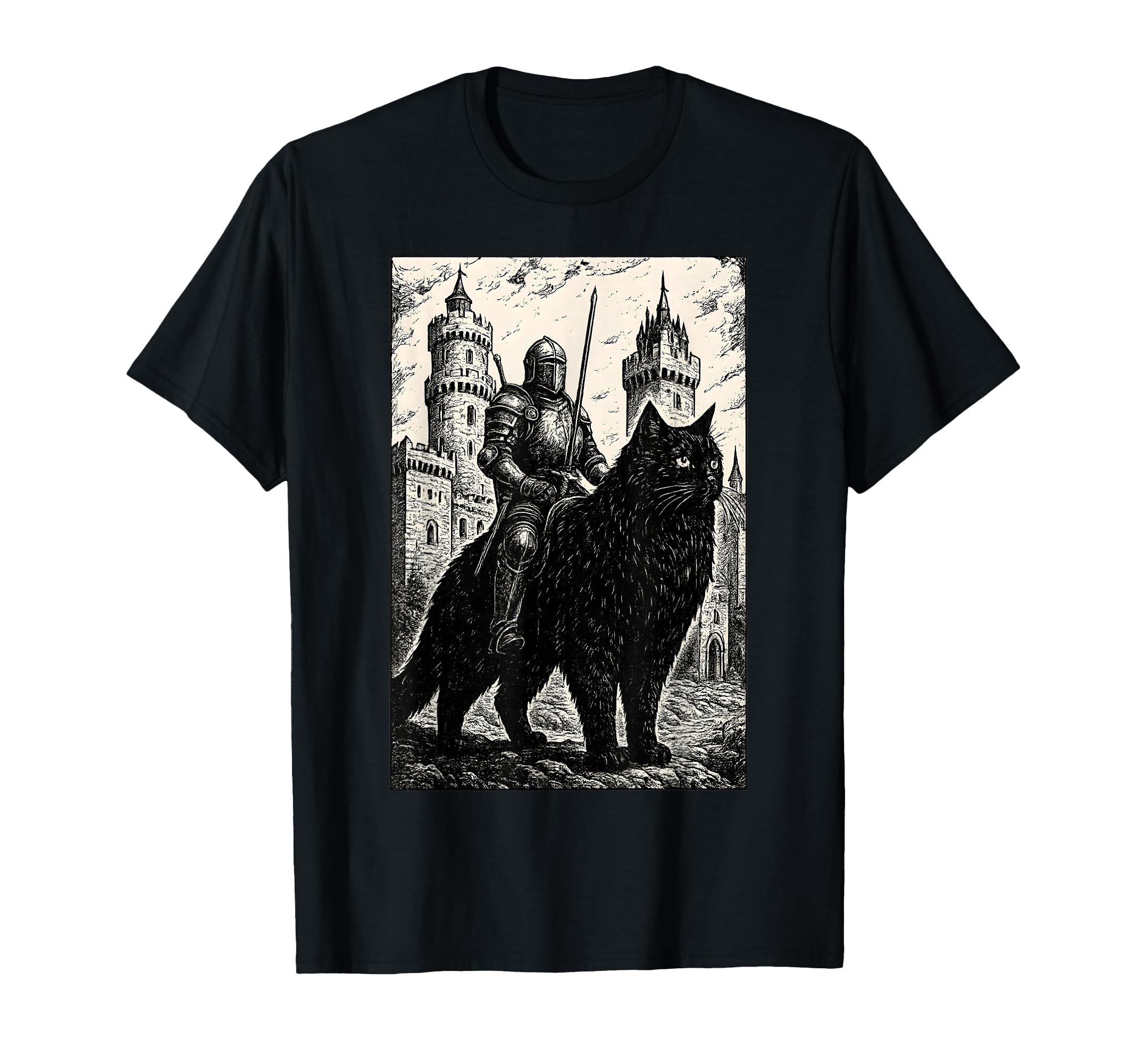 Knight Cat Rider 90S Medieval T-Shirt - Casual Everyday Wear for Adults - T-Shirt, Sweatshirt, Hoodie