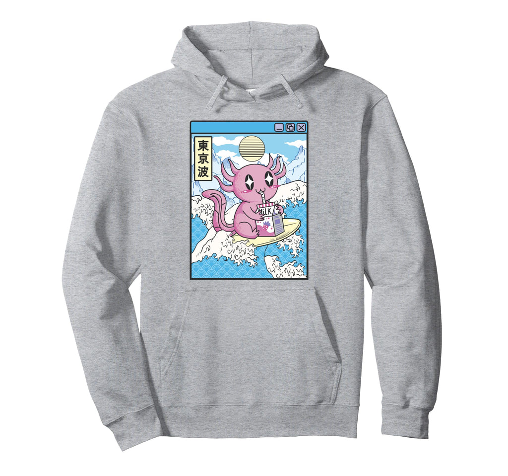 Surfing Axolotl Drinking Strawberry Milk Hoodie - Streetwear Style Unisex - T-Shirt, Sweatshirt, Hoodie