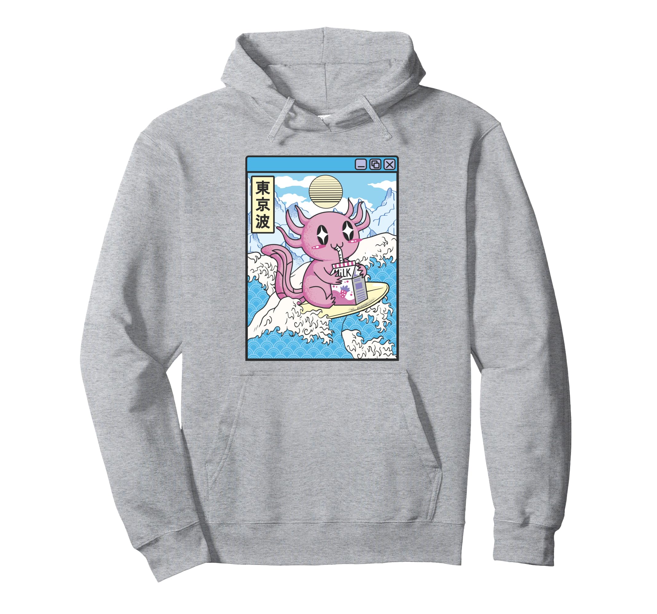 Surfing Axolotl Drinking Strawberry Milk Hoodie - Streetwear Style Unisex - T-Shirt, Sweatshirt, Hoodie