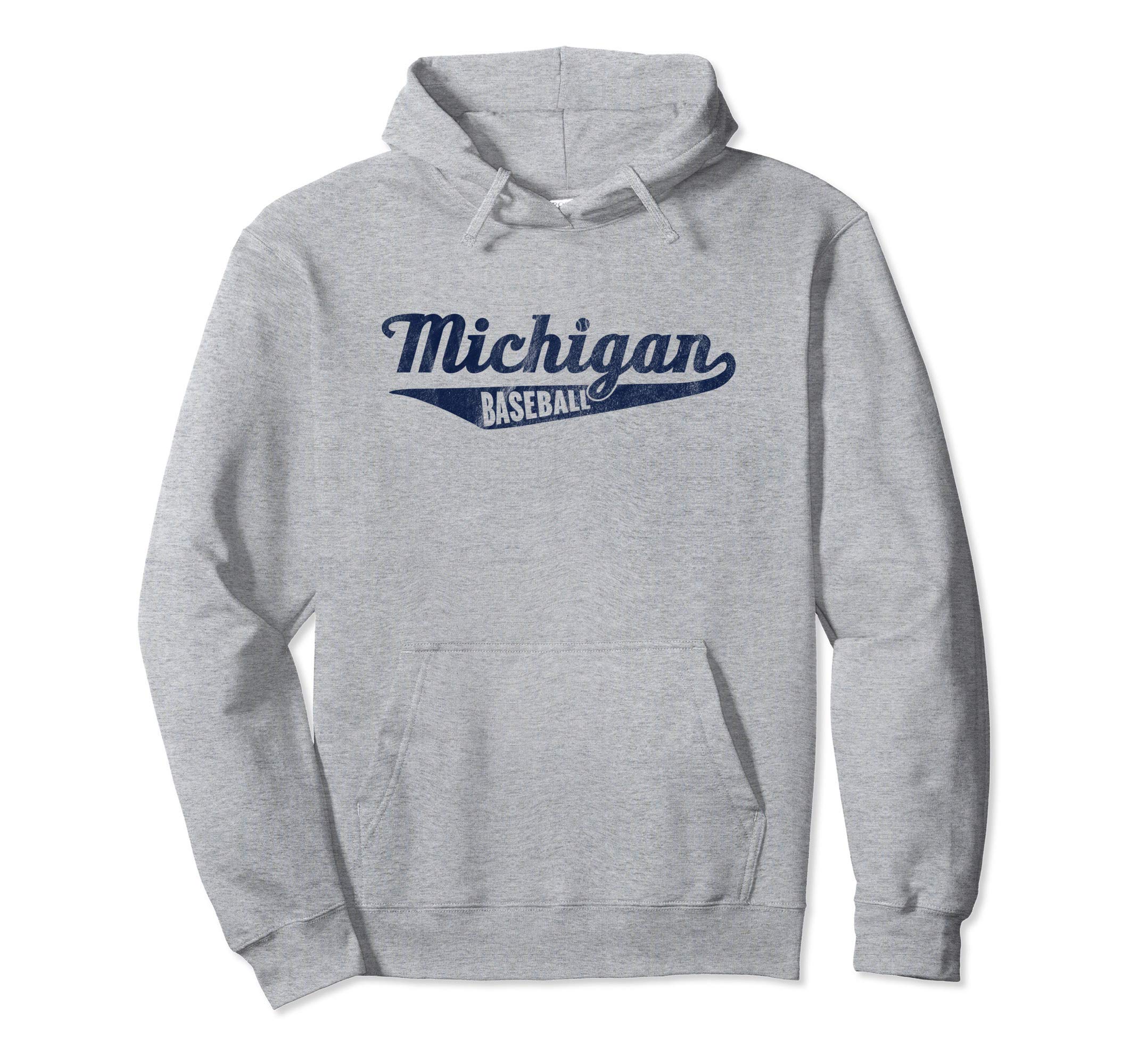 Michigan Baseball Script Distressed Hoodie - Custom Art Print Unisex - T-Shirt, Sweatshirt, Hoodie