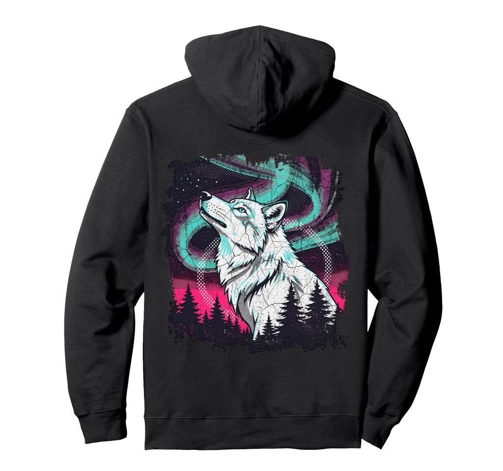 Howling Wolf Aurora 90S Grunge Aesthetic Hoodie - Novelty Apparel Unisex - T-Shirt, Sweatshirt, Hoodie