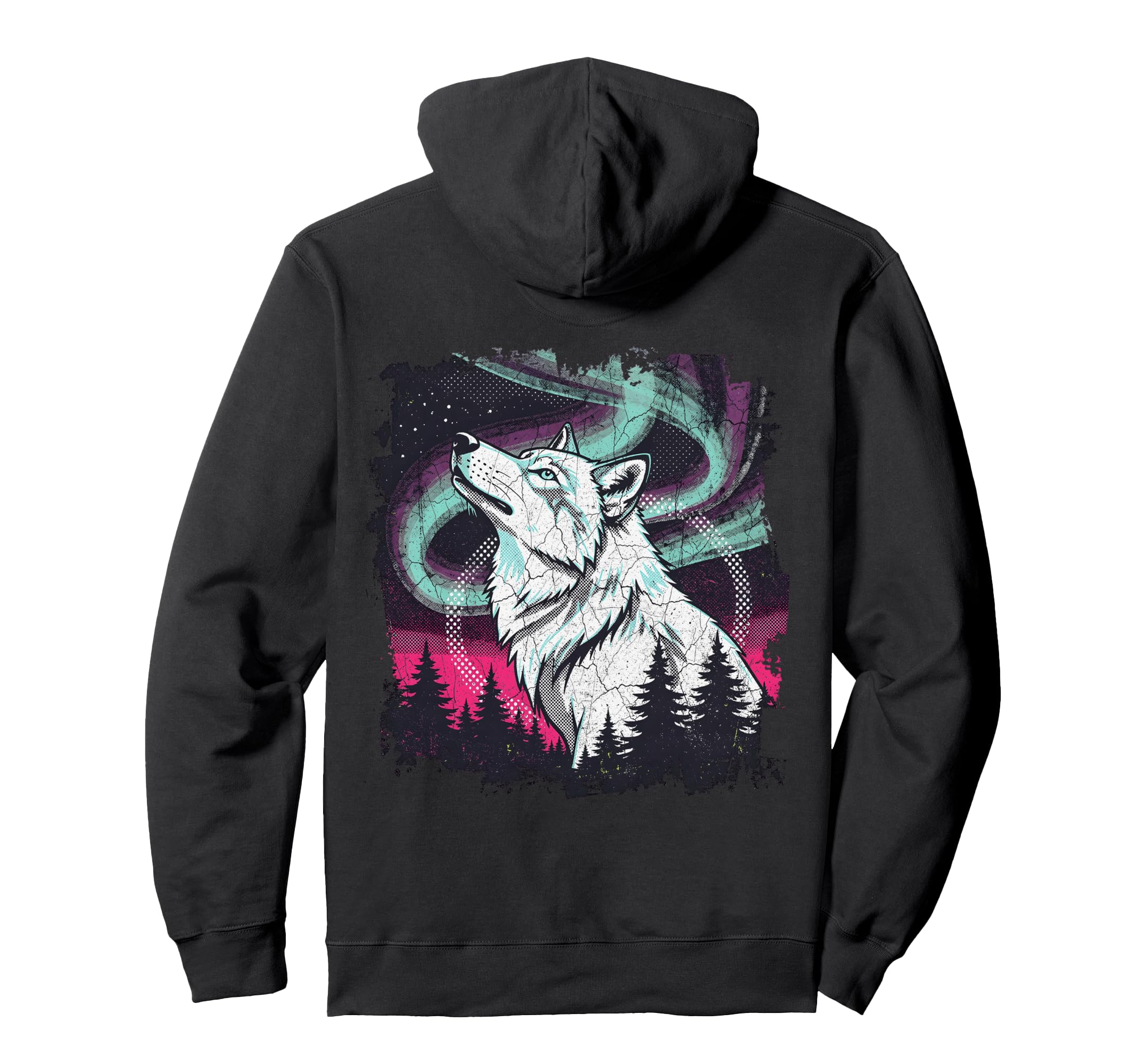 Howling Wolf Aurora 90S Grunge Aesthetic Hoodie - Novelty Apparel Unisex - T-Shirt, Sweatshirt, Hoodie