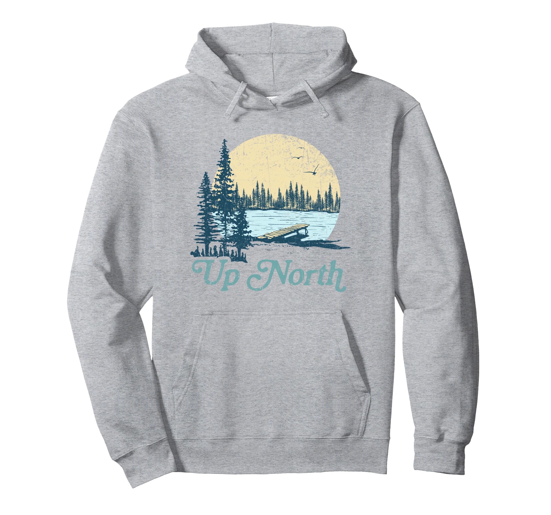 Up North Lake Sunset Pine Tree Hoodie - Fun Novelty Design for Adults - T-Shirt, Sweatshirt, Hoodie