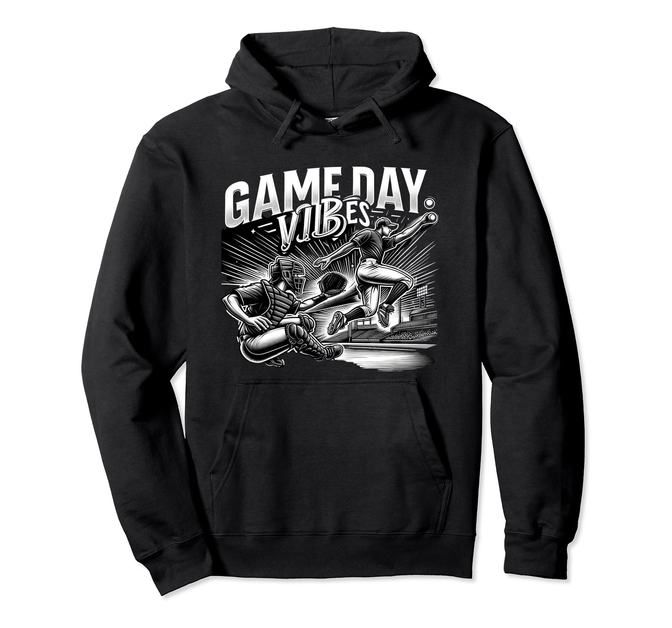 Baseball Game Day Vibes Baseball Player Hoodie - Trendy Graphic Men Women - T-Shirt, Sweatshirt, Hoodie