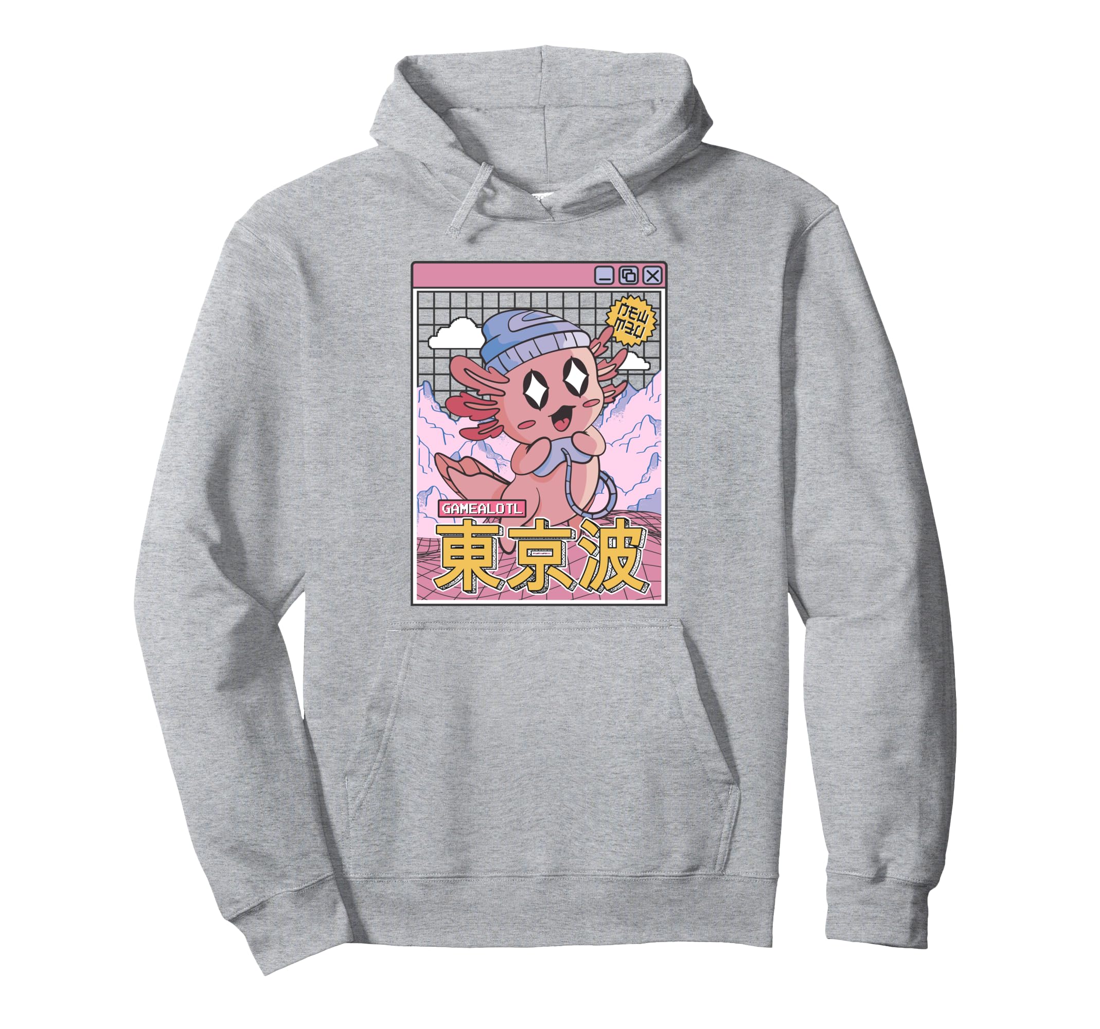 Happy Axolotl Gaming Vaporwave Hoodie - Fun Novelty Design Unisex - T-Shirt, Sweatshirt, Hoodie
