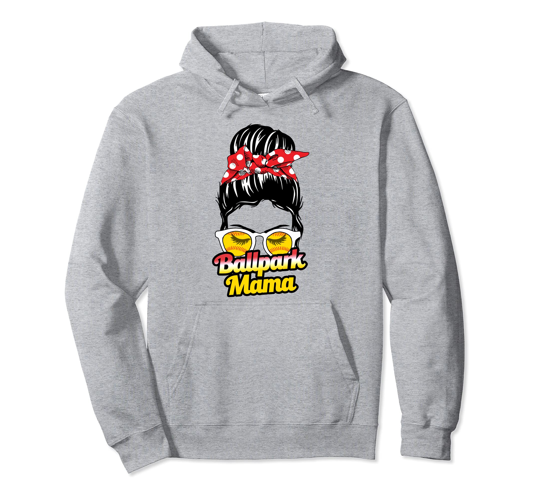 Ballpark Mama Softball Messy Bun Mom Hoodie - Novelty Apparel Unisex - T-Shirt, Sweatshirt, Hoodie