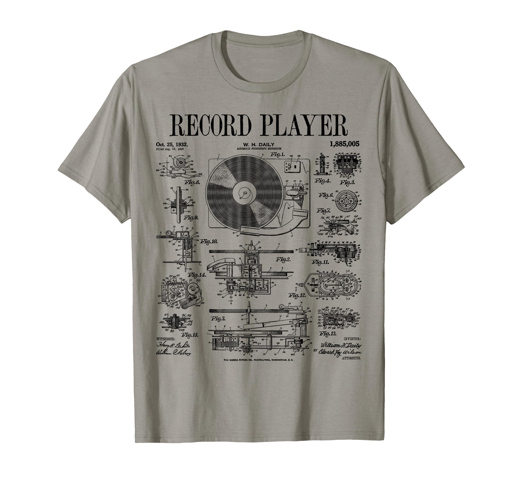 Vinyl Record Player Patent Dj T-Shirt - Custom Art Print Men Women - T-Shirt, Sweatshirt, Hoodie