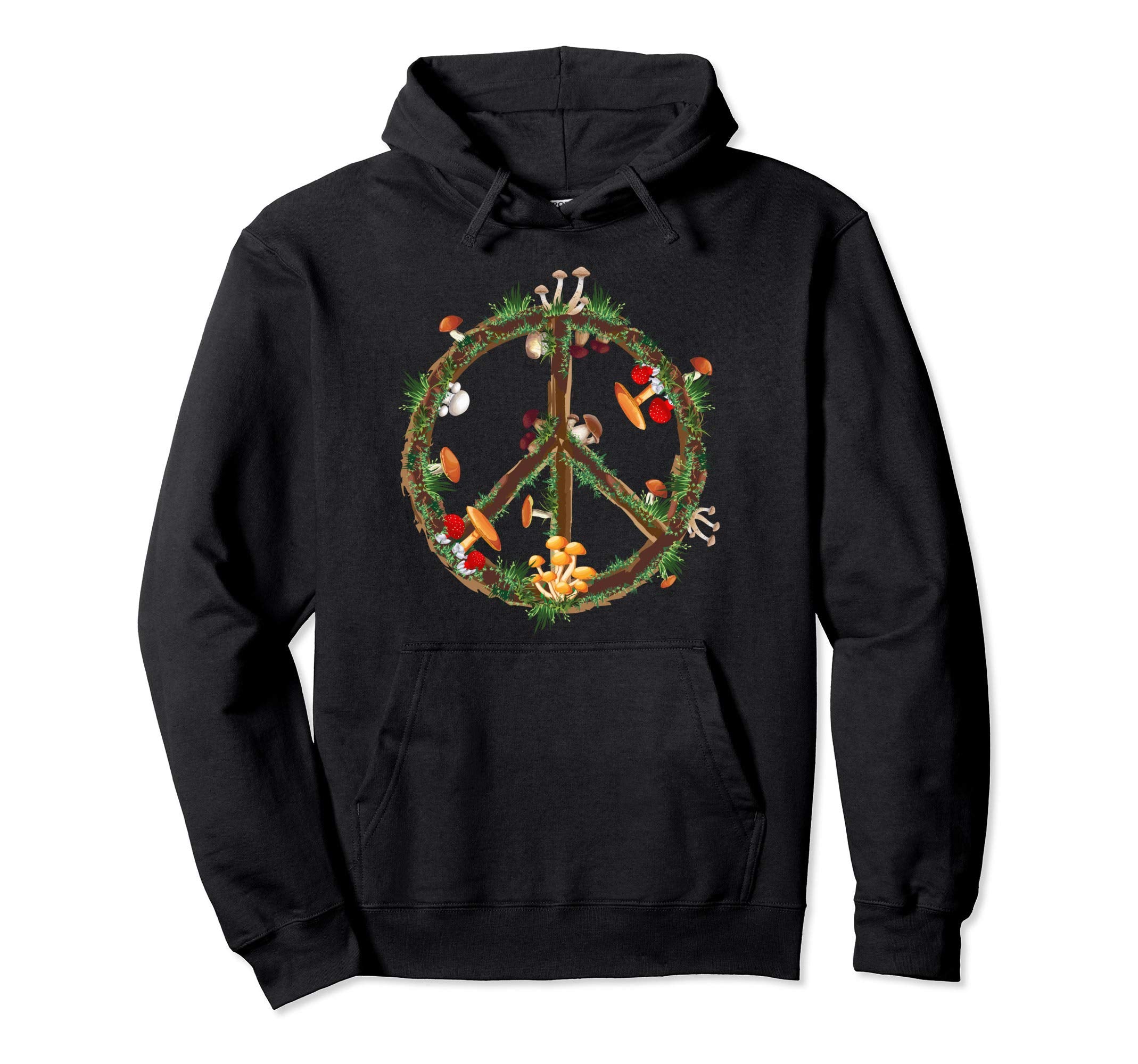 Psychedelic Magic Mushrooms Peace Sign 70S Hoodie - Streetwear Style Unisex - T-Shirt, Sweatshirt, Hoodie