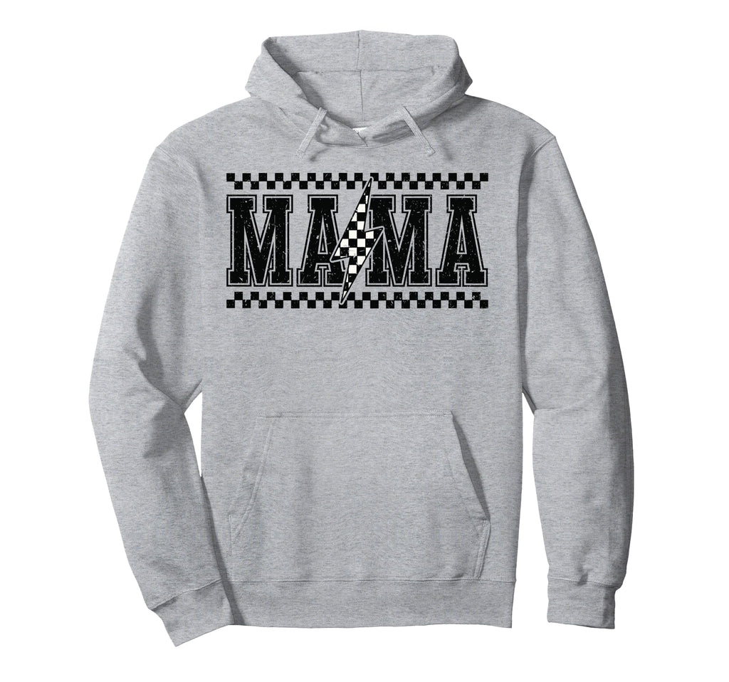 Mama Lightning Bolt Checkered Varsity Hoodie - Fun Novelty Design Unisex - T-Shirt, Sweatshirt, Hoodie