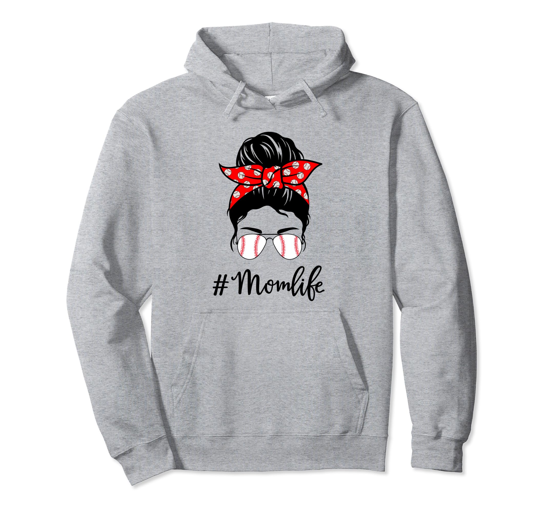 Baseball Mom Life Messy Bun Mothers Day Hoodie - Novelty Apparel Men Women - T-Shirt, Sweatshirt, Hoodie