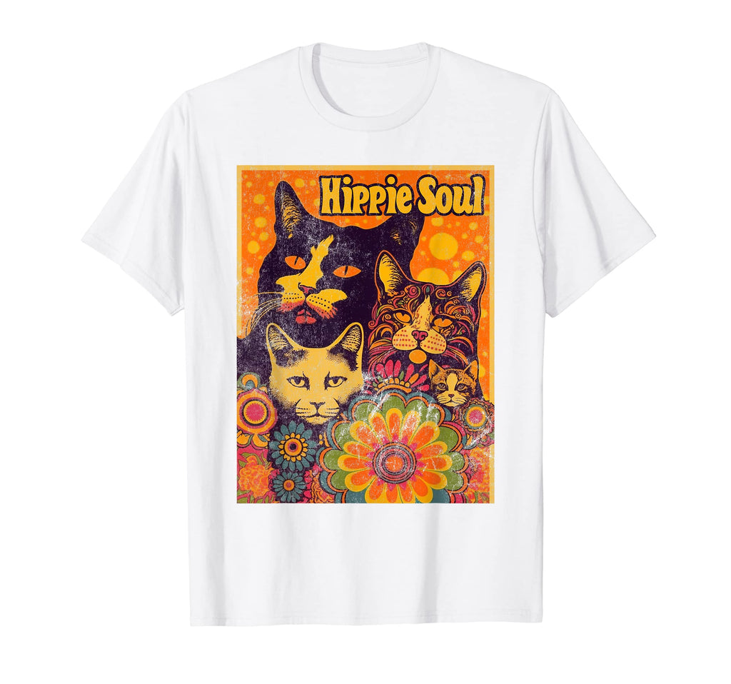 Cat Funny 60S 70S Hippie Flowers T-Shirt - Streetwear Style for Adults - T-Shirt, Sweatshirt, Hoodie