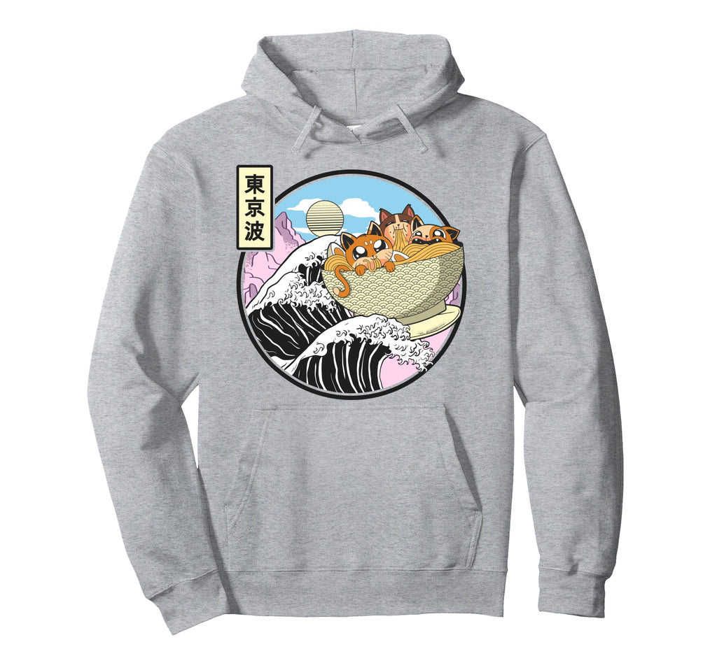 Surfing Cats Eating Ramen Bowl Kanagawa Hoodie - Unique Graphic Unisex - T-Shirt, Sweatshirt, Hoodie