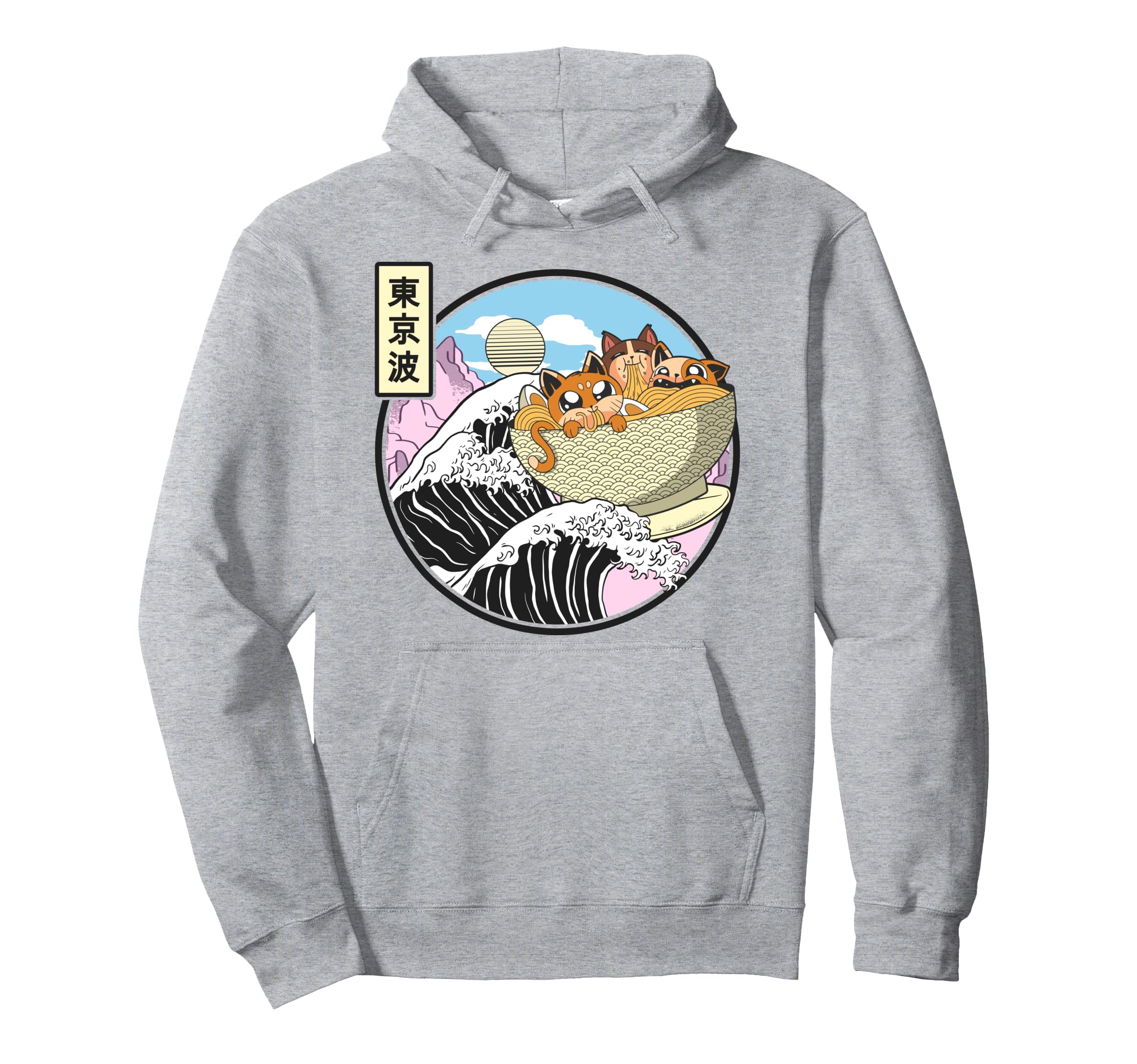 Surfing Cats Eating Ramen Bowl Kanagawa Hoodie - Unique Graphic Unisex - T-Shirt, Sweatshirt, Hoodie