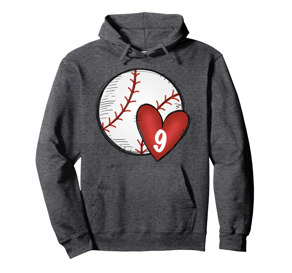 Womens Custom Baseball Mom Number 9 Hoodie - Novelty Apparel for Adults - T-Shirt, Sweatshirt, Hoodie