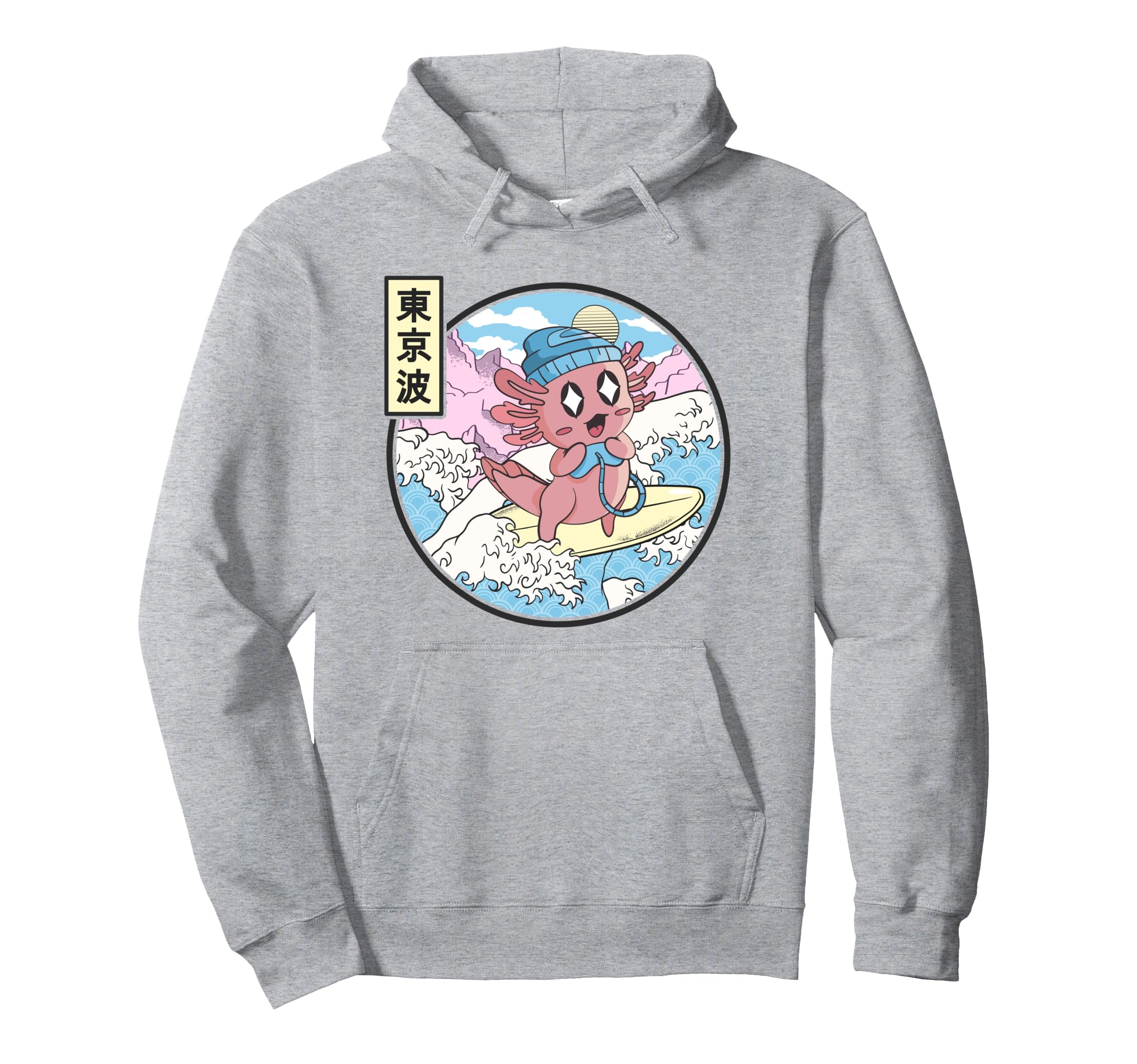 Gaming Axolotl Surfing Japanese Wave Hoodie - Minimalist Print Men Women - T-Shirt, Sweatshirt, Hoodie