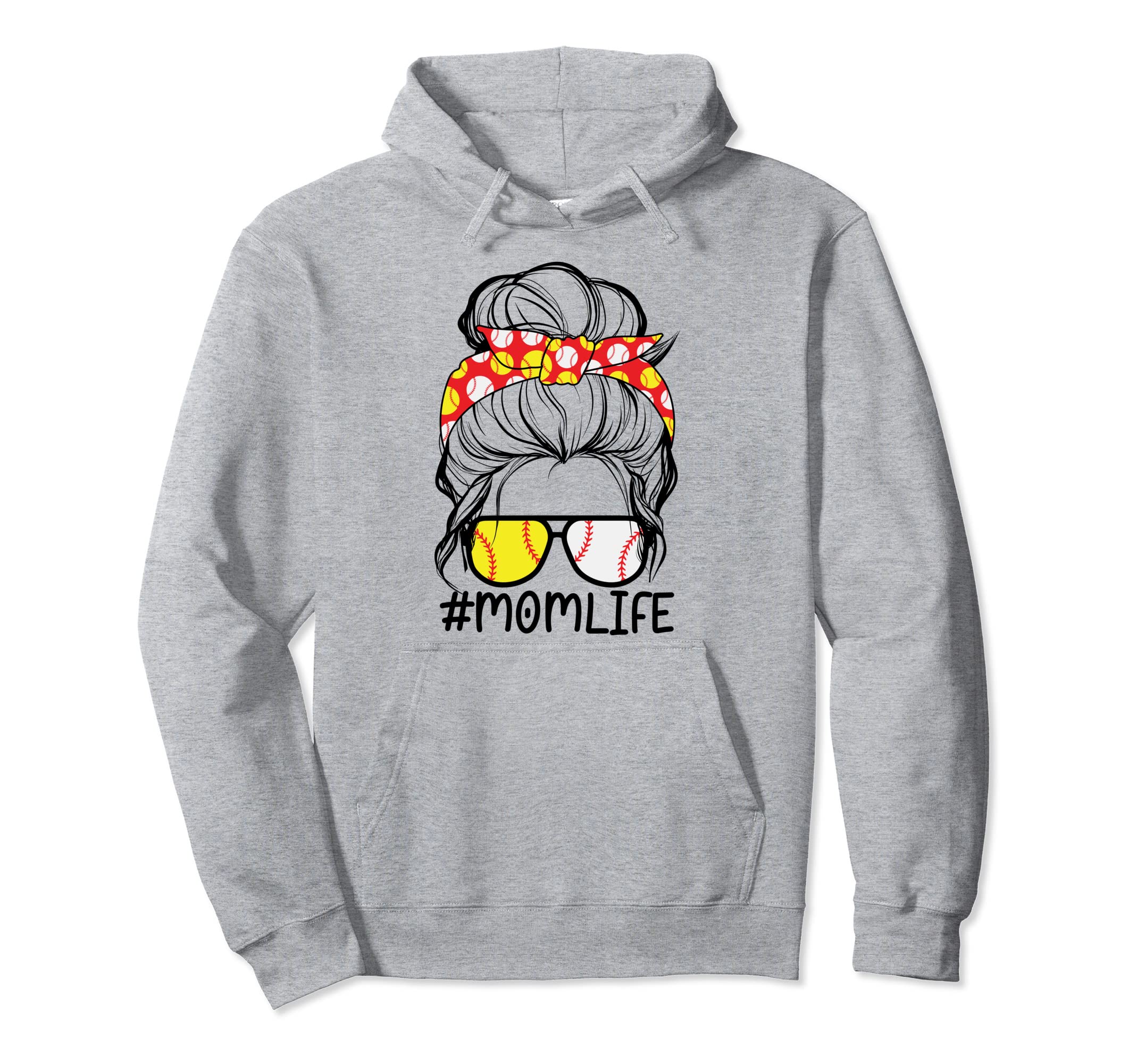 Mom Life Softball Baseball Messy Bun Hoodie - Aesthetic Graphic for Adults - T-Shirt, Sweatshirt, Hoodie