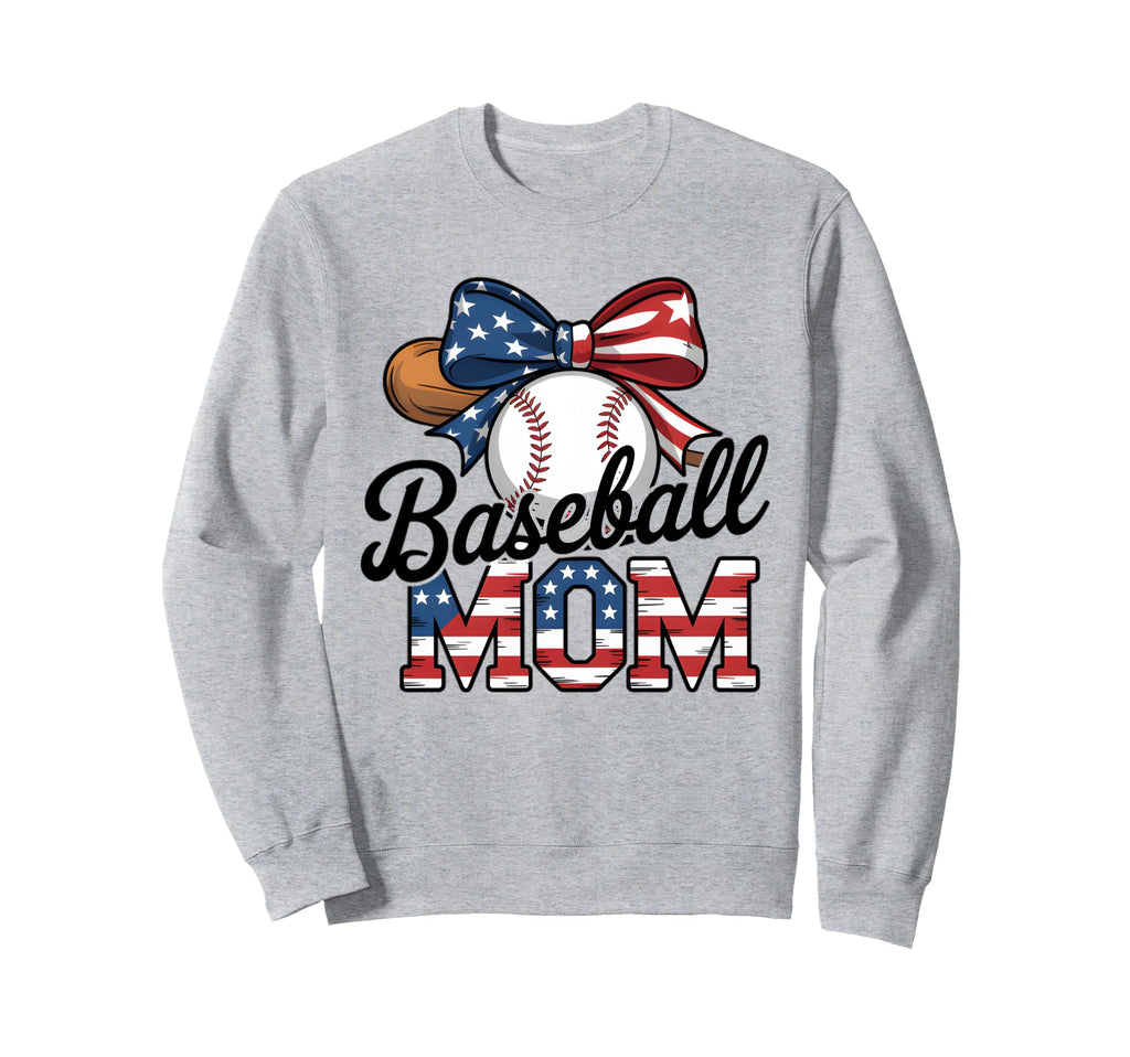 Baseball Mom Usa Flag Bow Support Sweatshirt - Casual Everyday Wear Unisex - T-Shirt, Sweatshirt, Hoodie
