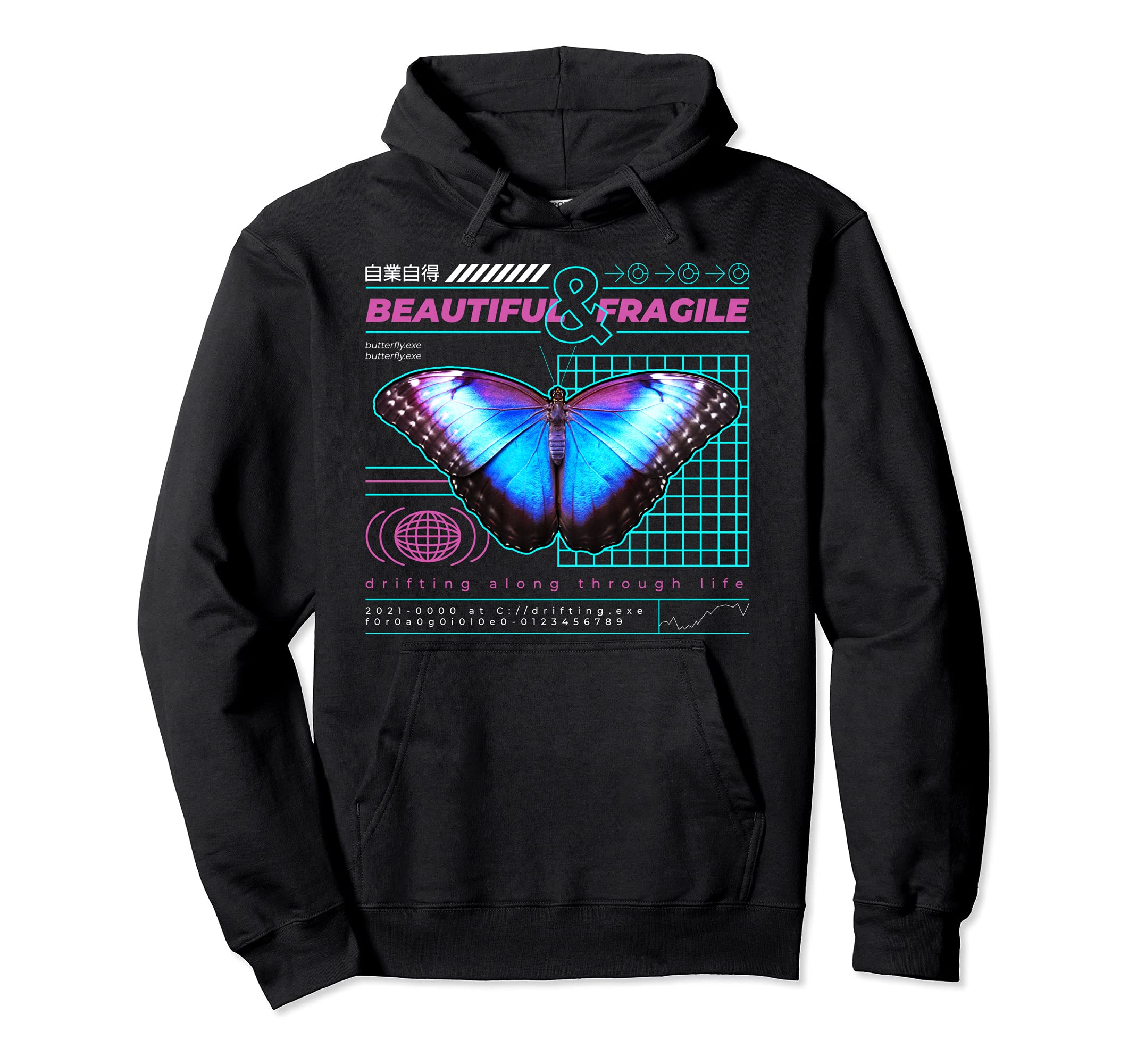 Vaporwave Butterfly Japanese Otaku Hoodie - Graphic Print Unisex - T-Shirt, Sweatshirt, Hoodie