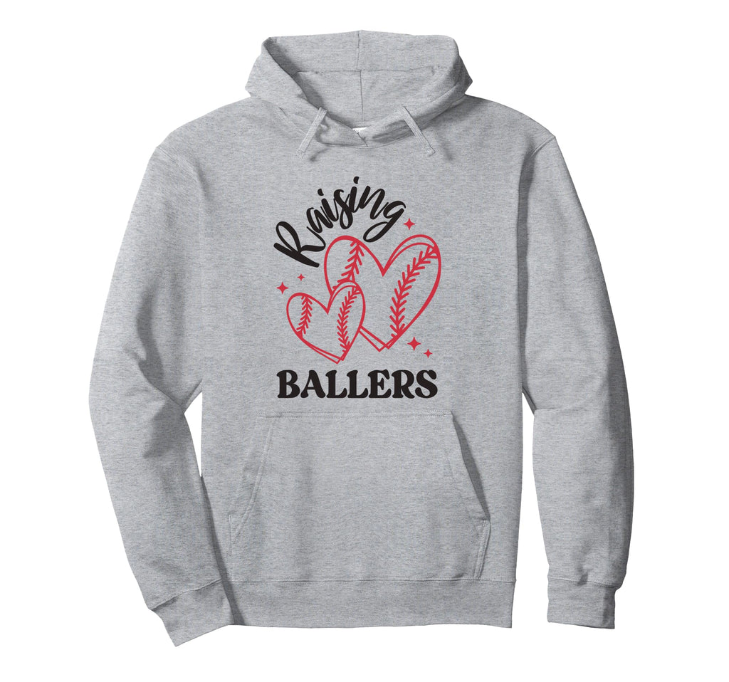 Raising Ballers Baseball Mom Heart Hoodie - Minimalist Print for Adults - T-Shirt, Sweatshirt, Hoodie