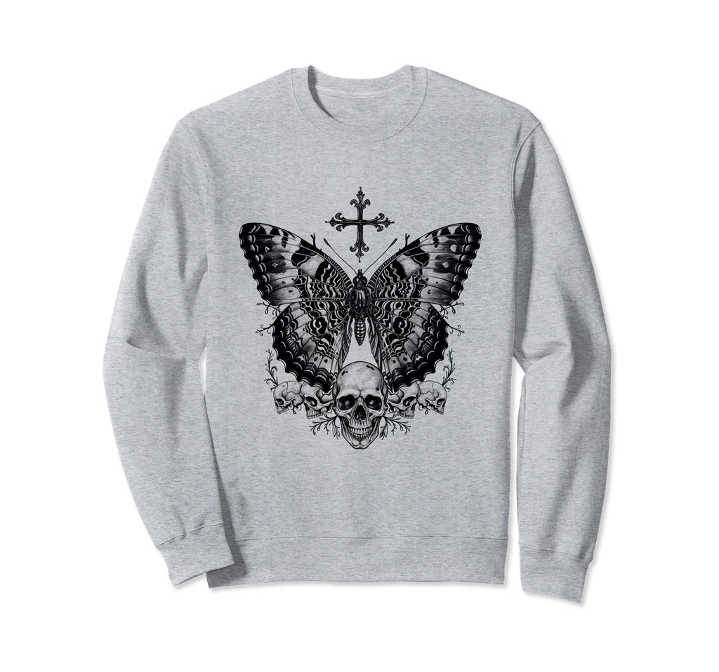 Aesthetic Black Goth Skull Cross Sweatshirt - Minimalist Print Men Women - T-Shirt, Sweatshirt, Hoodie