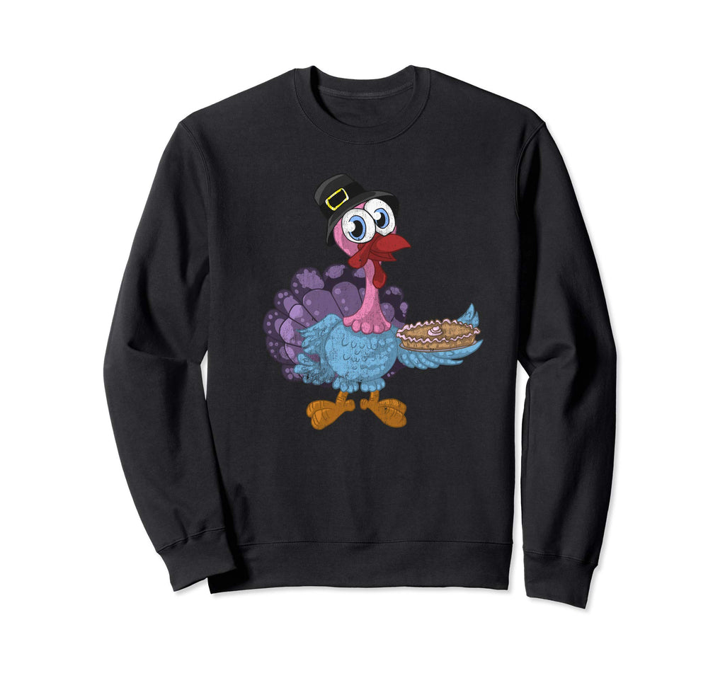 Turkey Holding Pumpkin Pie Distressed Sweatshirt - Custom Art Print Unisex - T-Shirt, Sweatshirt, Hoodie