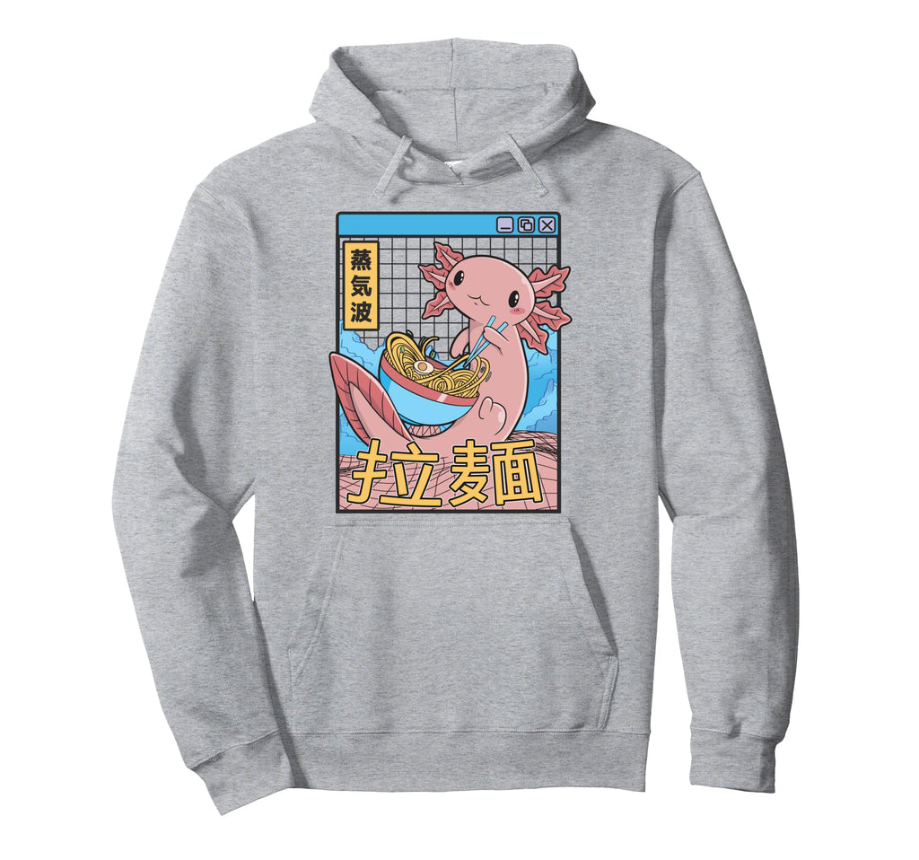 Axolotl Eating Ramen Japan 80S Otaku Hoodie - Fun Novelty Design Unisex - T-Shirt, Sweatshirt, Hoodie