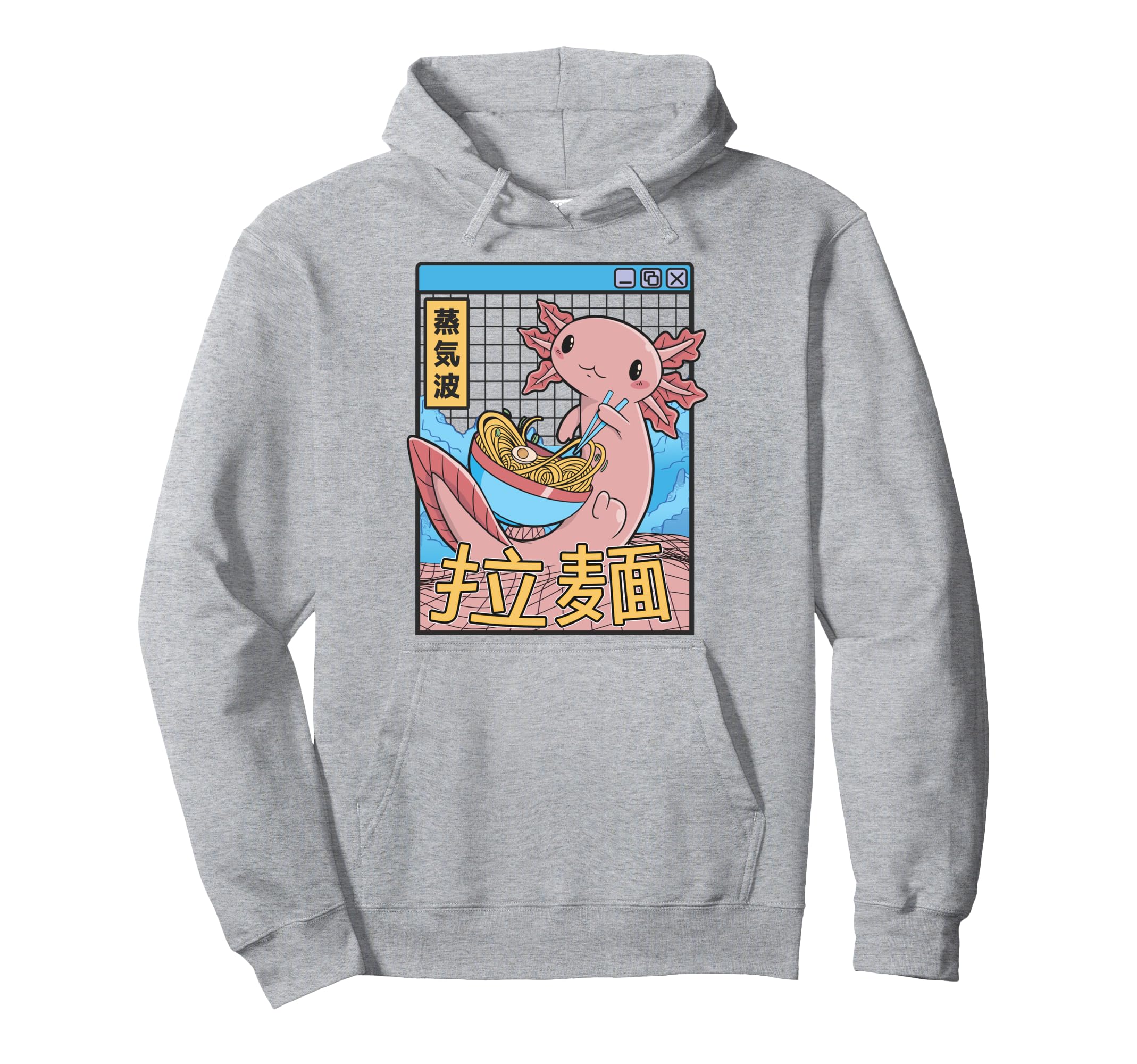 Axolotl Eating Ramen Japan 80S Otaku Hoodie - Fun Novelty Design Unisex - T-Shirt, Sweatshirt, Hoodie