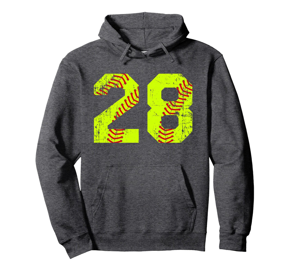 Softball 28 Jersey Number Hoodie - Custom Art Print for Adults - T-Shirt, Sweatshirt, Hoodie