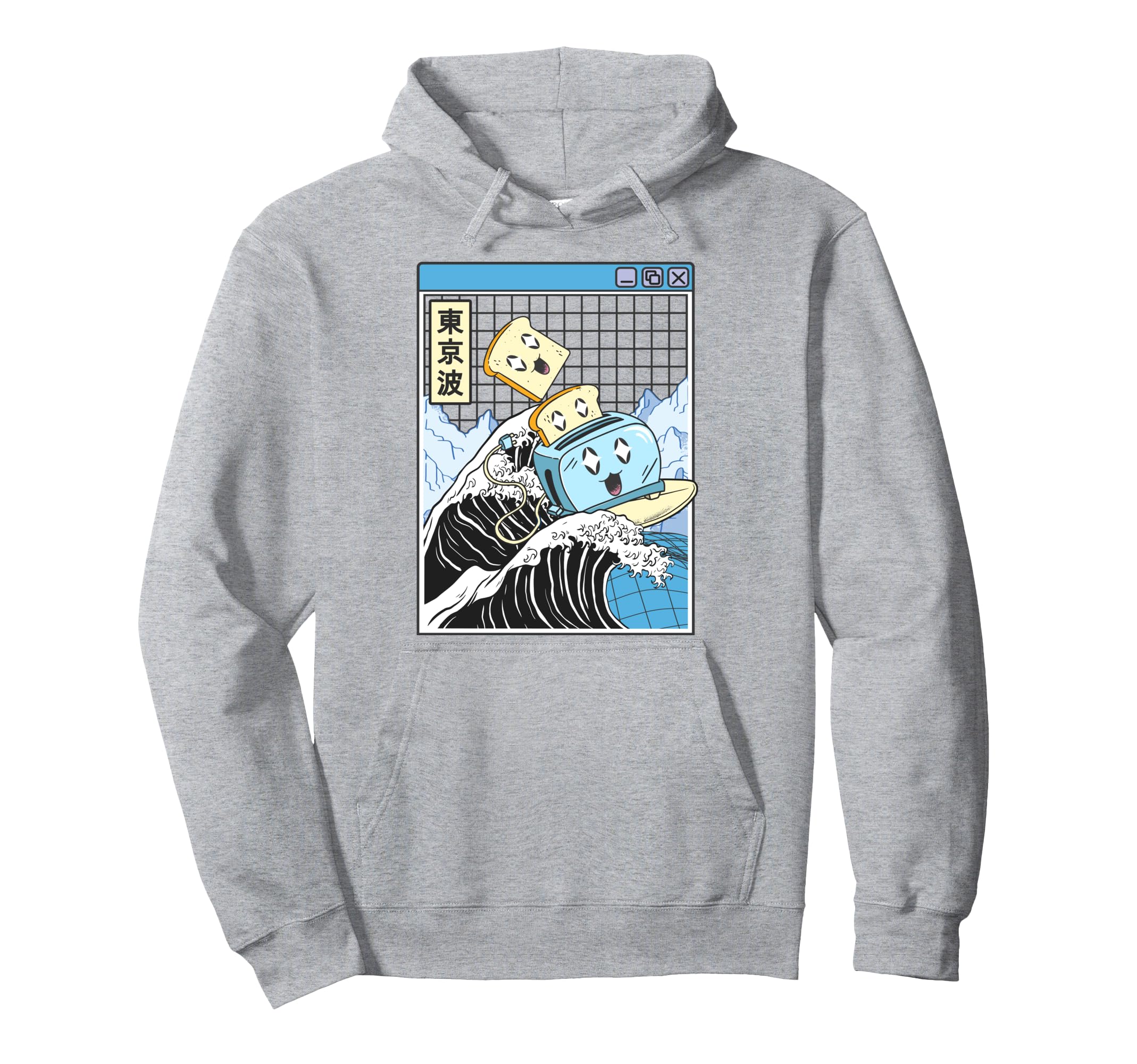 Happy Toaster Surfing Kanagawa Japan Hoodie - Custom Art Print for Adults - T-Shirt, Sweatshirt, Hoodie