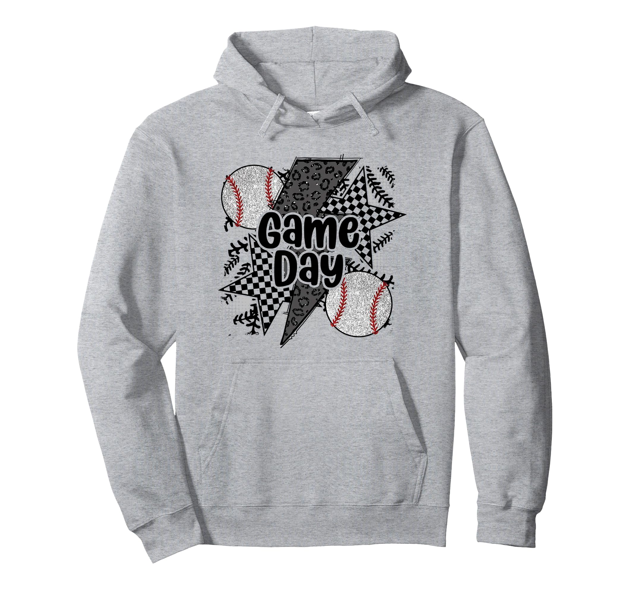 Game Day Baseball Checkered Baseball Hoodie - Novelty Apparel Men Women - T-Shirt, Sweatshirt, Hoodie