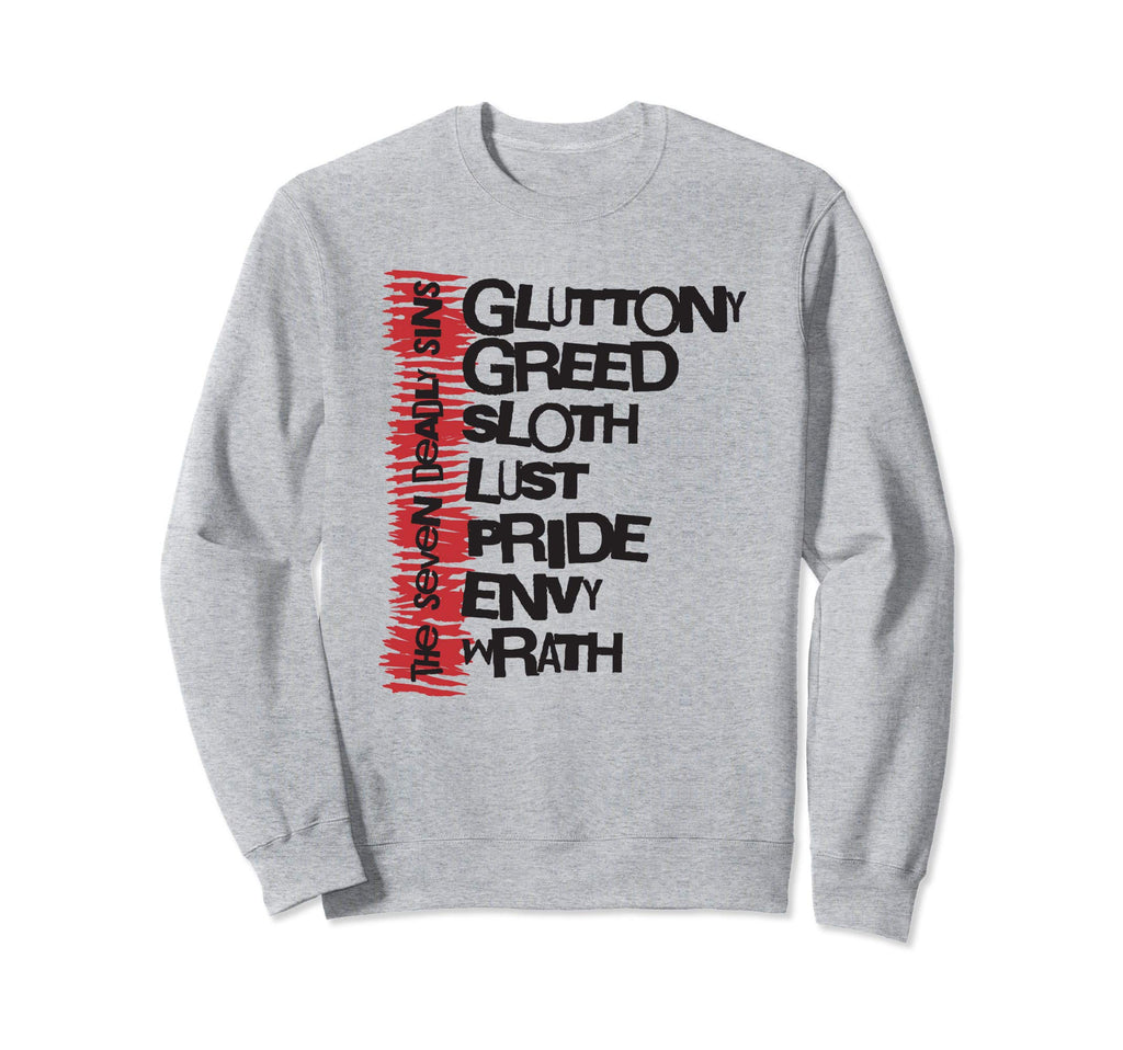 Seven Deadly Sins Distressed List Sweatshirt - Minimalist Print Unisex - T-Shirt, Sweatshirt, Hoodie