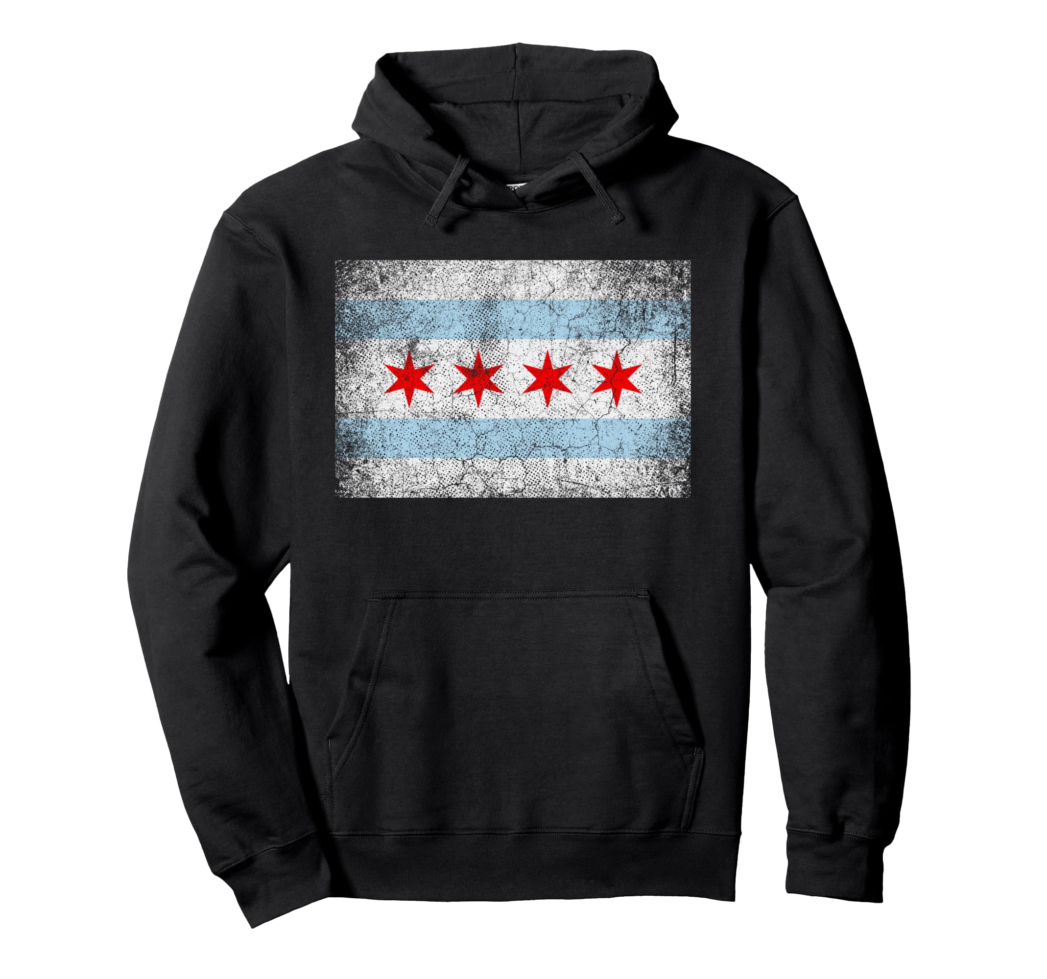 Chicago Flag Distressed Pride Gift Hoodie - Novelty Apparel Unisex - T-Shirt, Sweatshirt, Hoodie