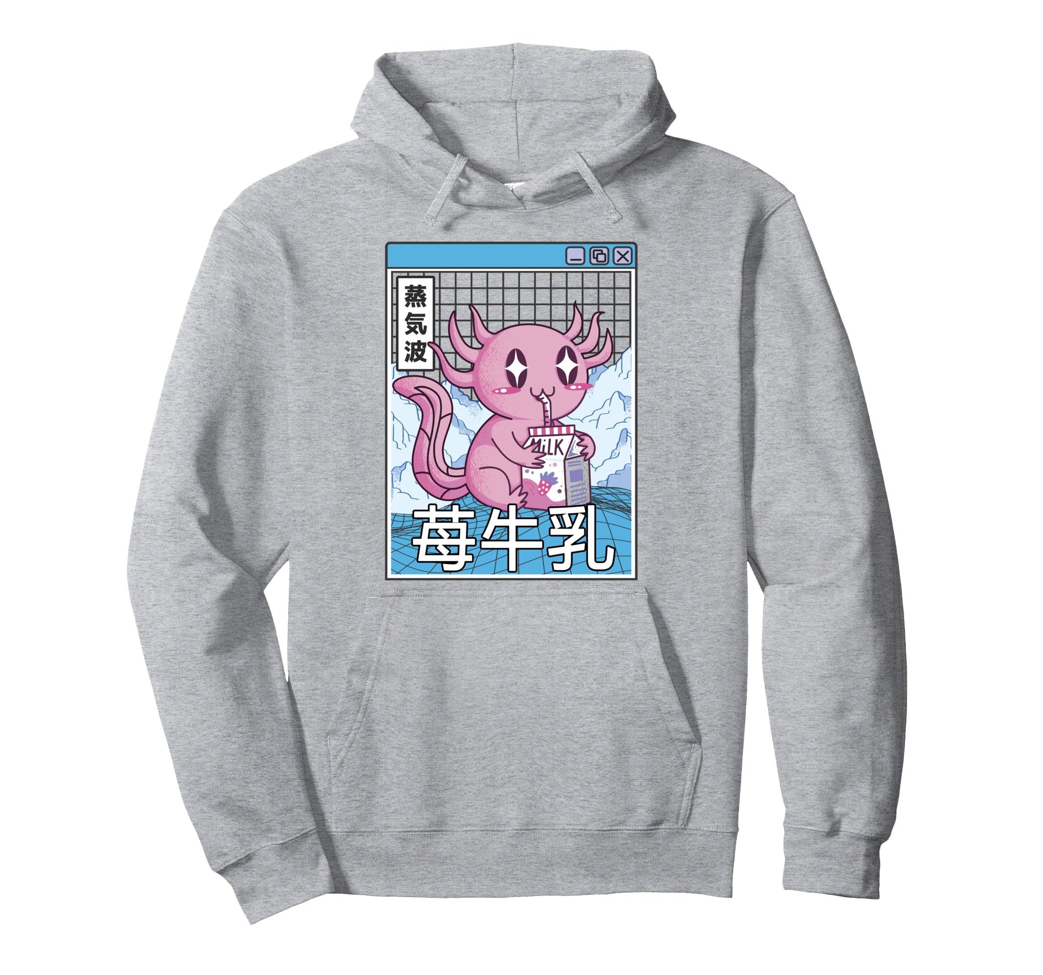 Axolotl Strawberry Milk Kawaii Vaporwave Hoodie - Unique Graphic Men Women - T-Shirt, Sweatshirt, Hoodie