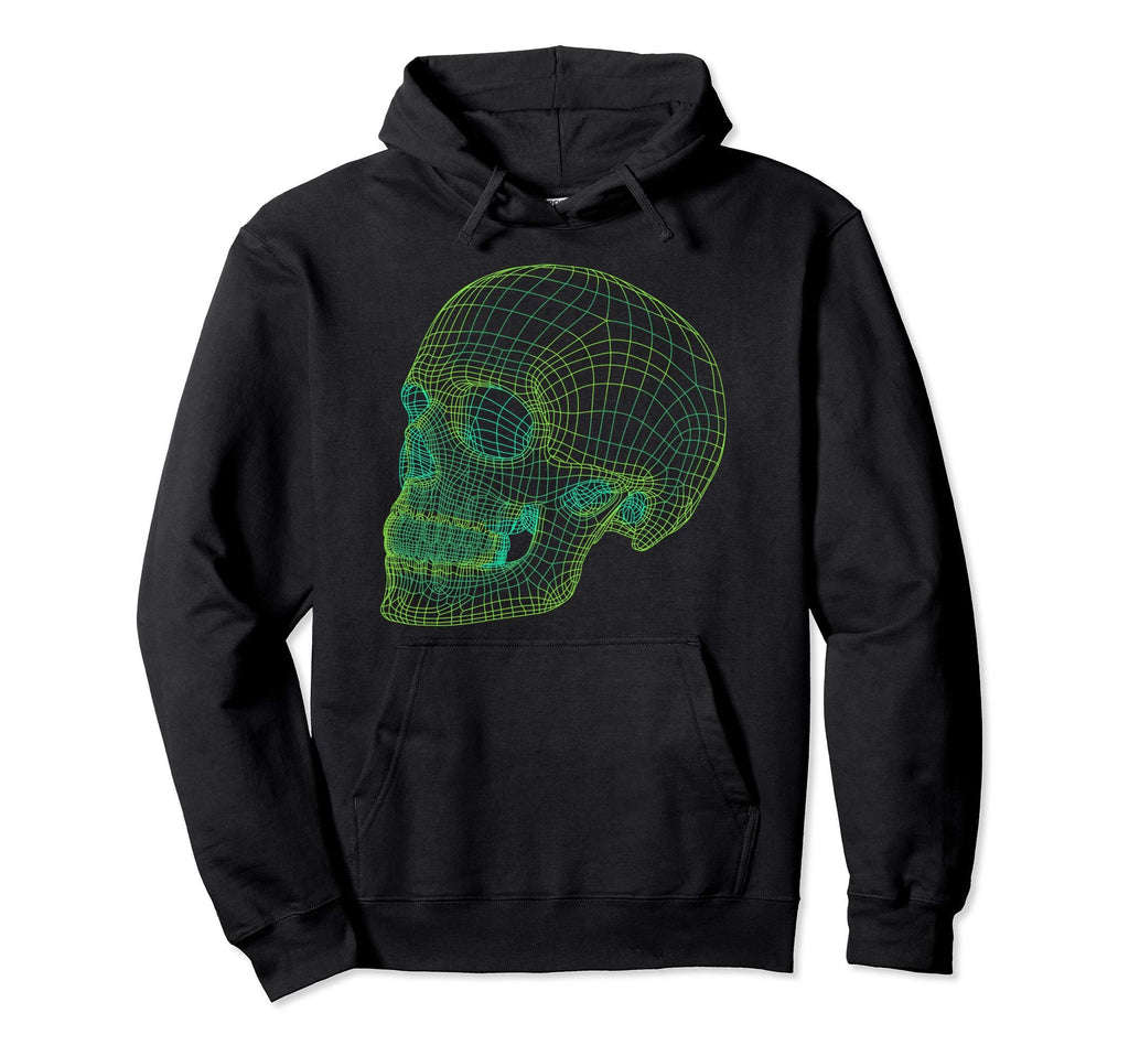 Digital Skull Green Digitized Skull Mesh Hoodie - Aesthetic Graphic Unisex - T-Shirt, Sweatshirt, Hoodie