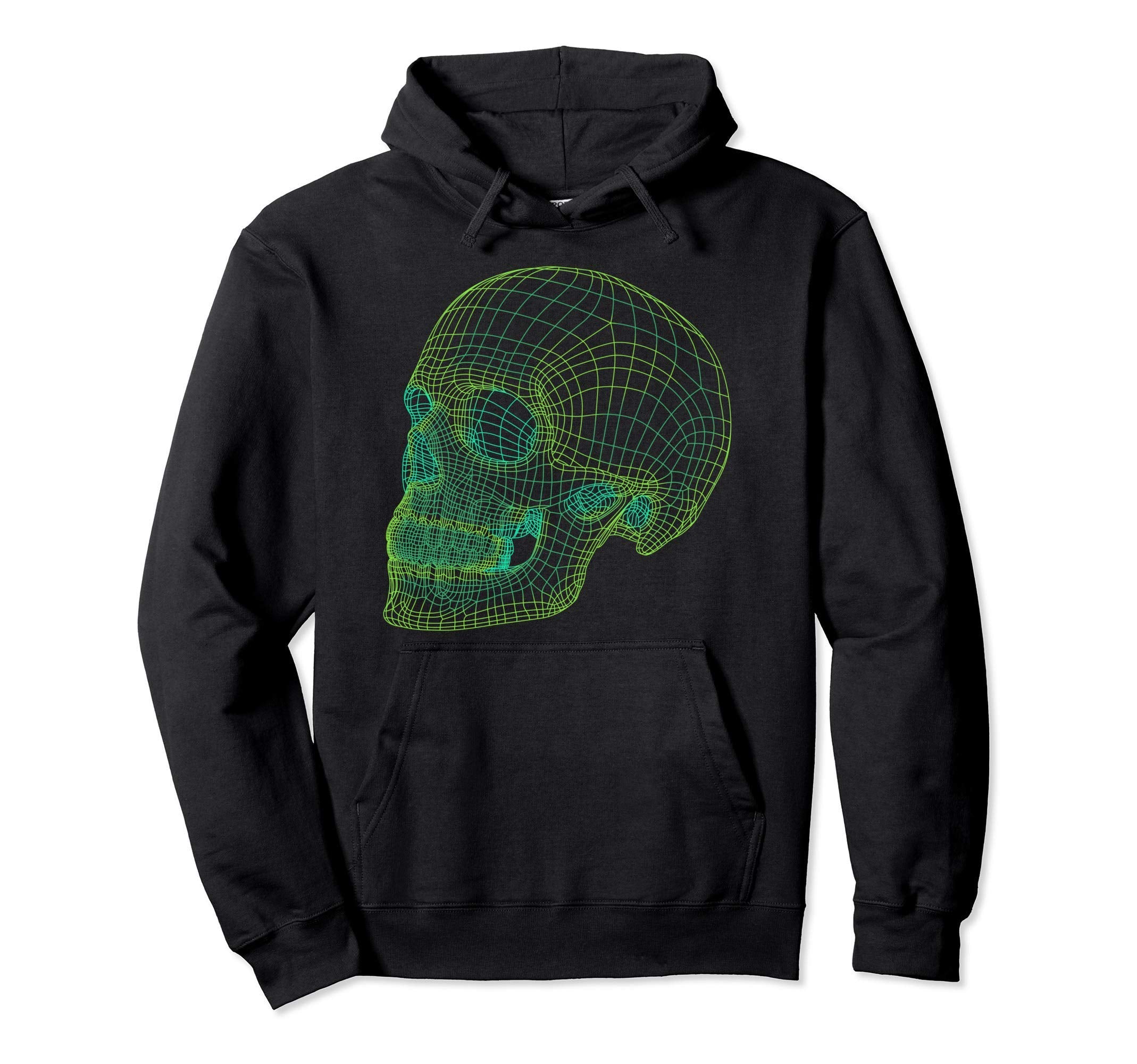 Digital Skull Green Digitized Skull Mesh Hoodie - Aesthetic Graphic Unisex - T-Shirt, Sweatshirt, Hoodie