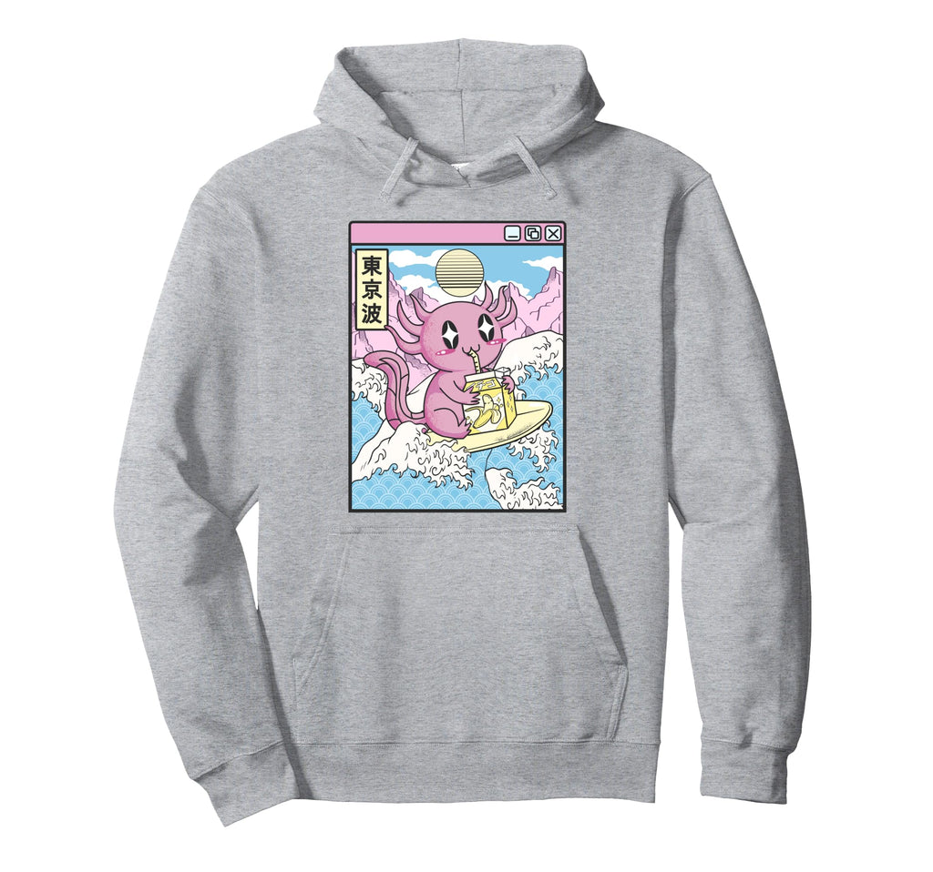 Surfing Axolotl Drinking Banana Milk Hoodie - Custom Art Print for Adults - T-Shirt, Sweatshirt, Hoodie