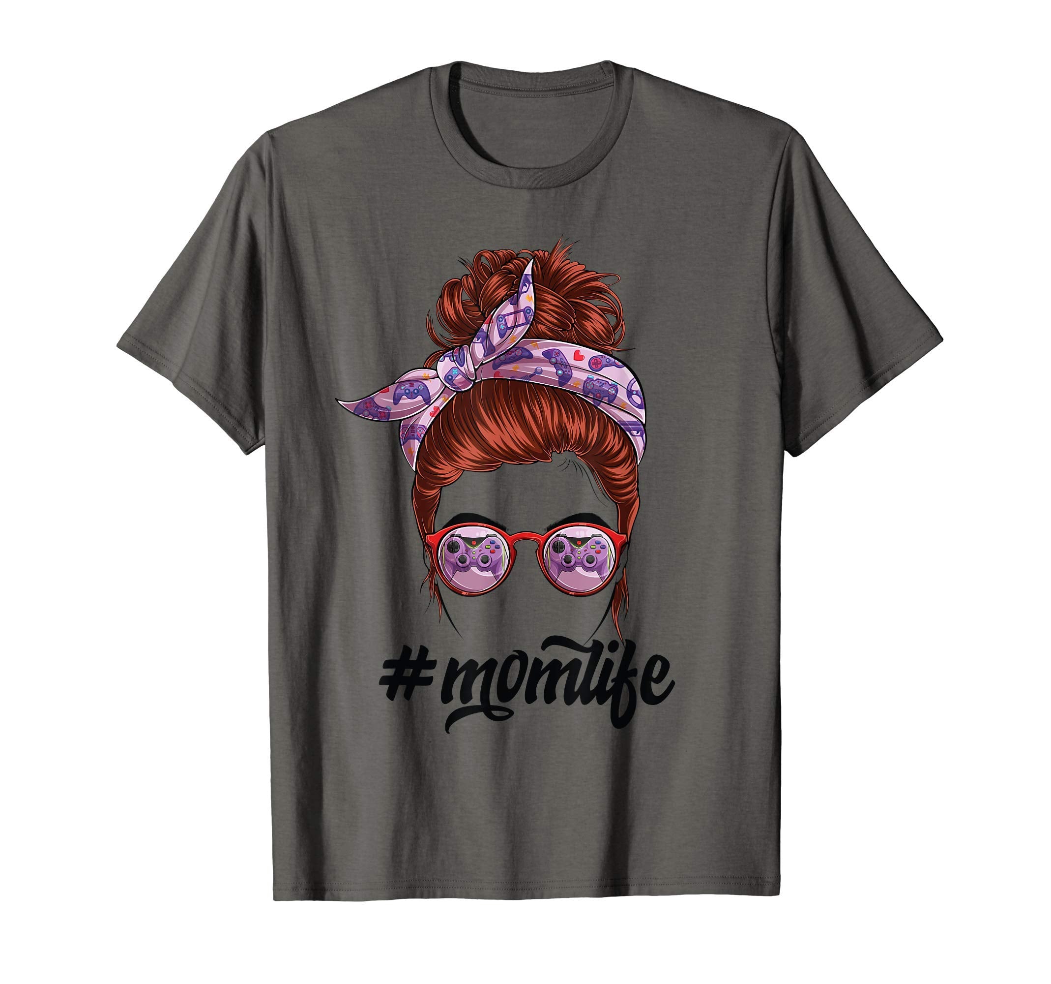 Mom Life Messy Bun Gamer Video T-Shirt - Fun Novelty Design for Adults - T-Shirt, Sweatshirt, Hoodie