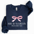 She Is Worthy, Christmas, Bow Pink, Soft Girl Era - Adult & Kids T-Shirts, Sweatshirts & Hoodies apparel design preview 1
