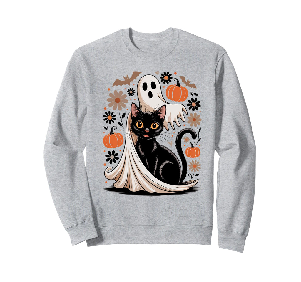 Boho Halloween Cat Ghost Spooky Sweatshirt - Streetwear Style Men Women - T-Shirt, Sweatshirt, Hoodie