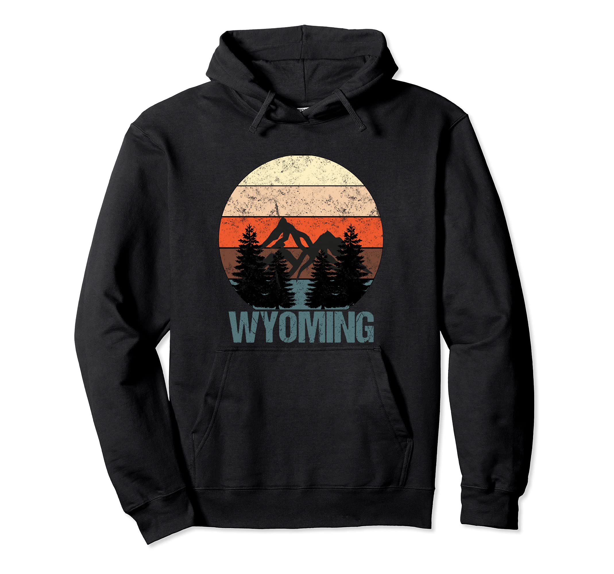 Wyoming Mountains Forest Distressed Hoodie - Unique Graphic for Adults - T-Shirt, Sweatshirt, Hoodie